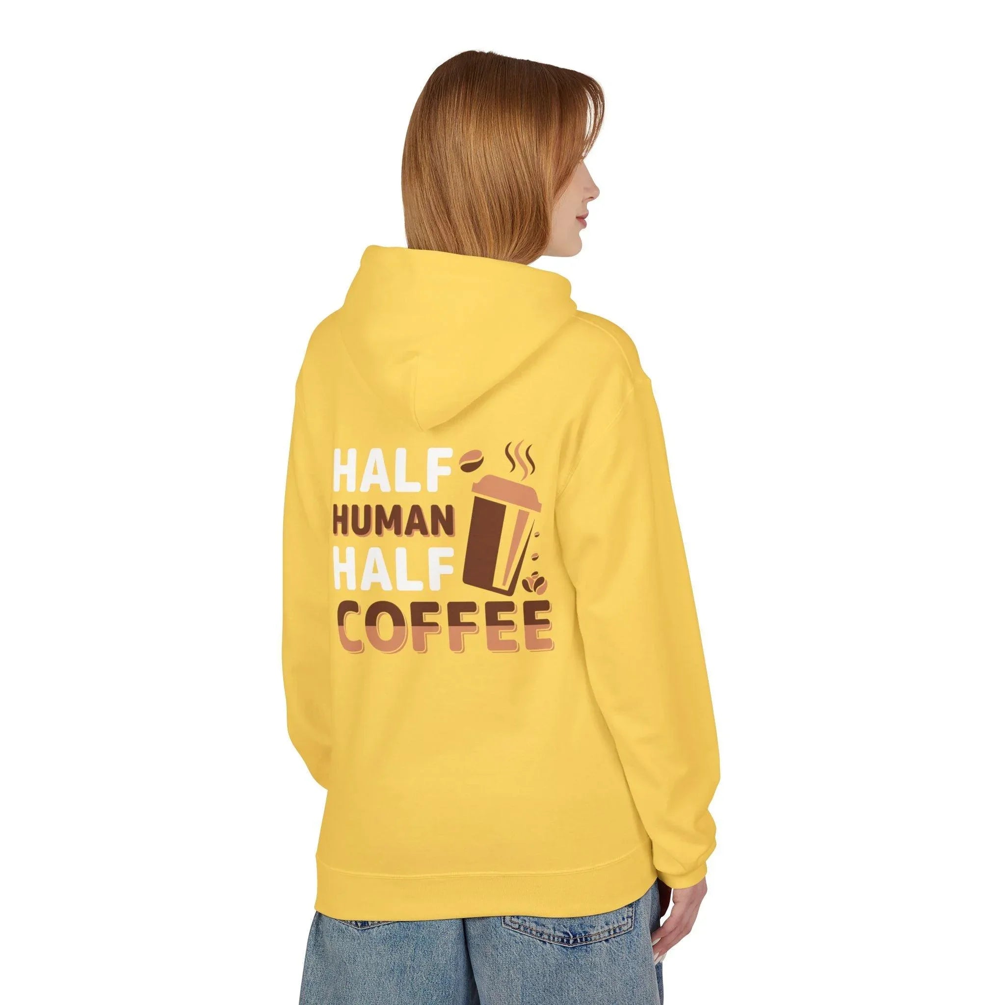 Cozy Coffee Lover's Fleece Hoodie: Half Human, Half Brewed Bliss