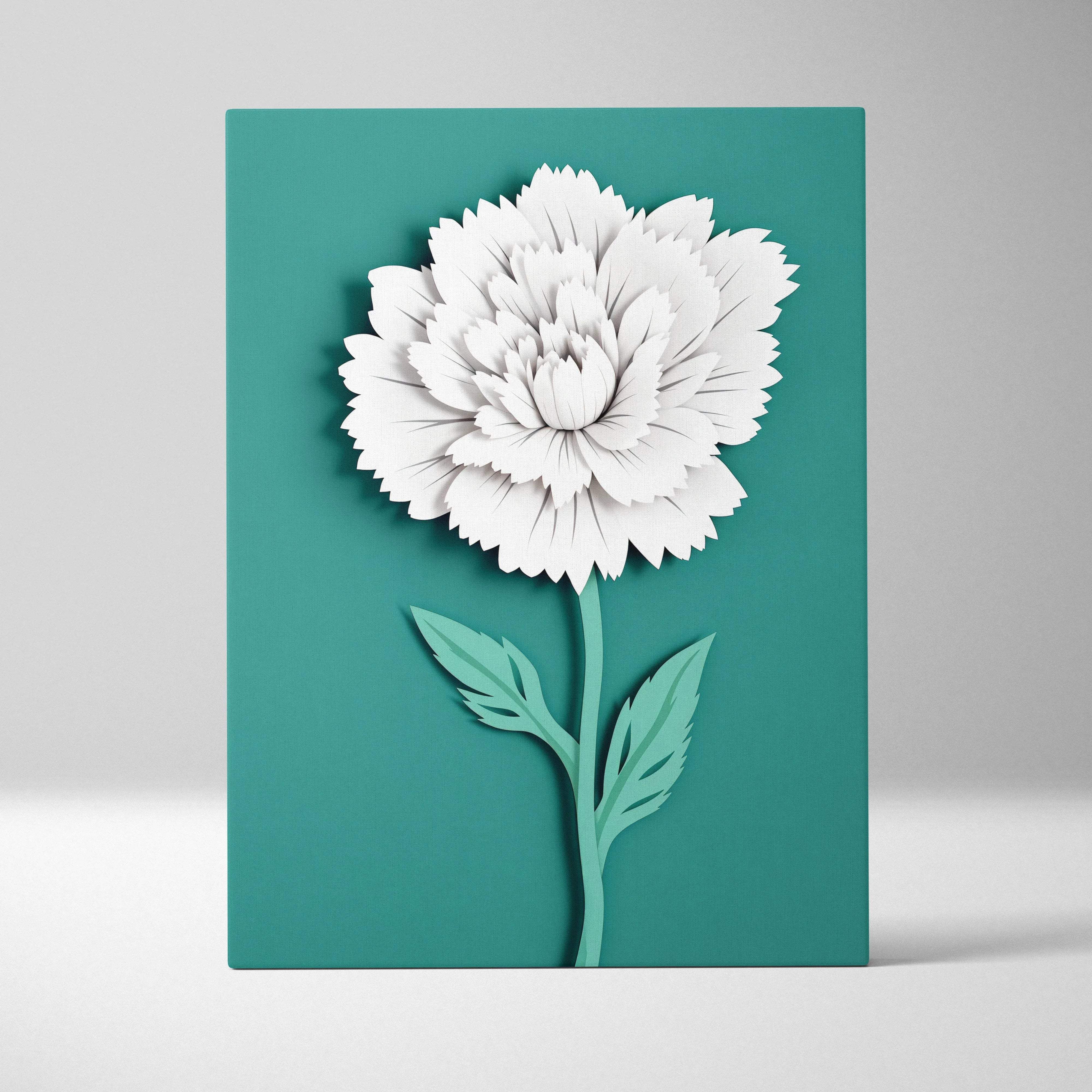 Minimalist paper cut white peony bloom on teal canvas wall art