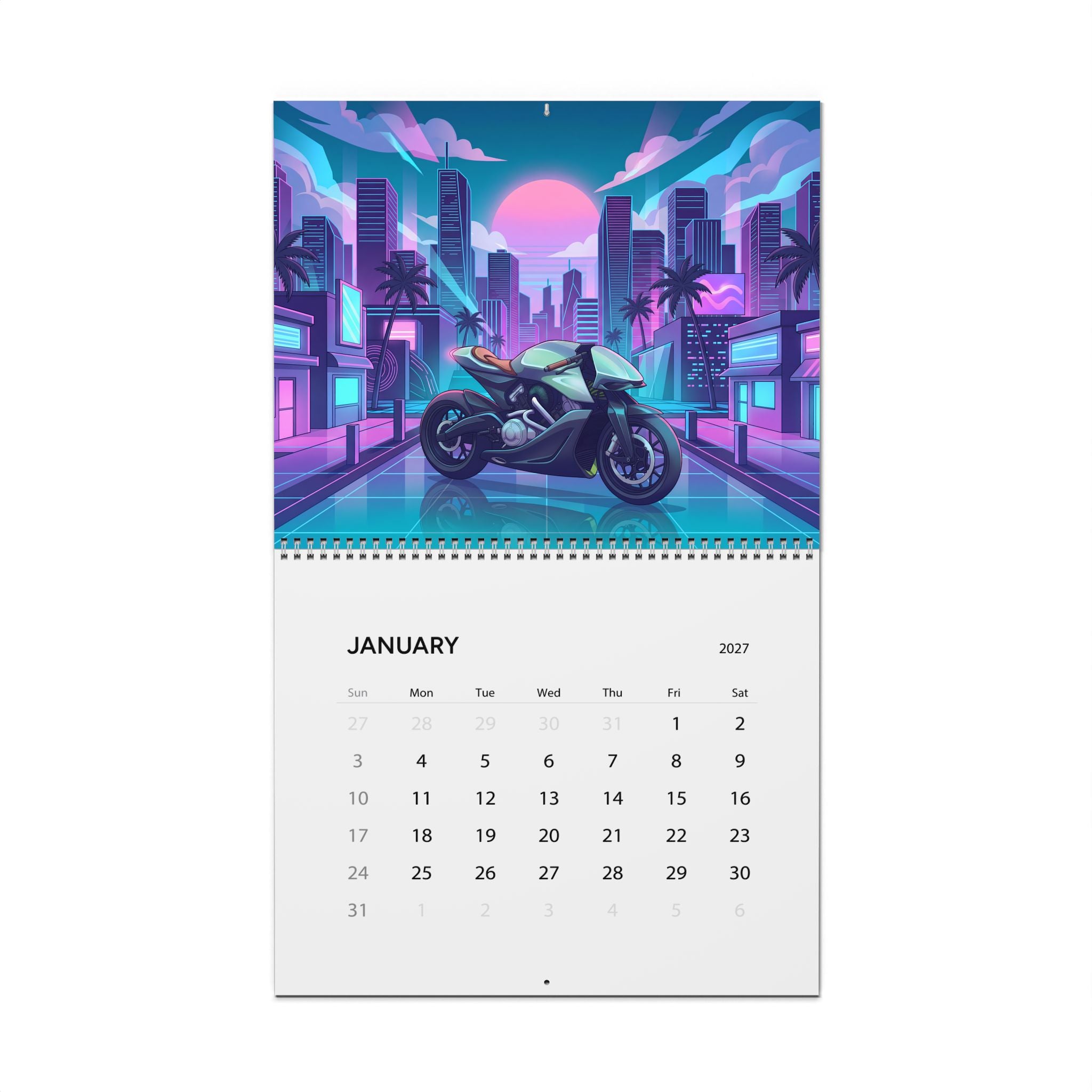 2027 Sportbike Vaporwave Wall Calendar – Supersport Motorcycles & Retro Futuristic Neon Artwork