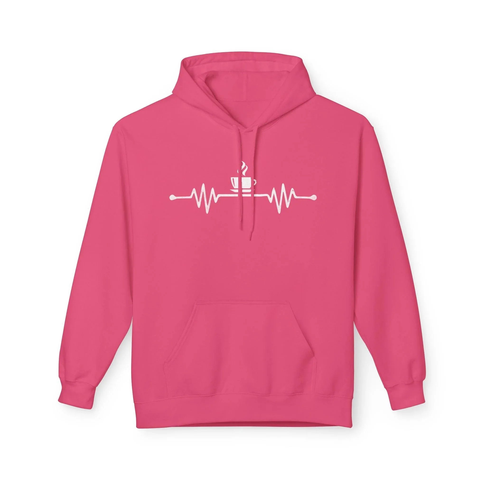 Cozy Coffee Lover's Fleece Hoodie – Heartbeat Design for Ultimate Comfort