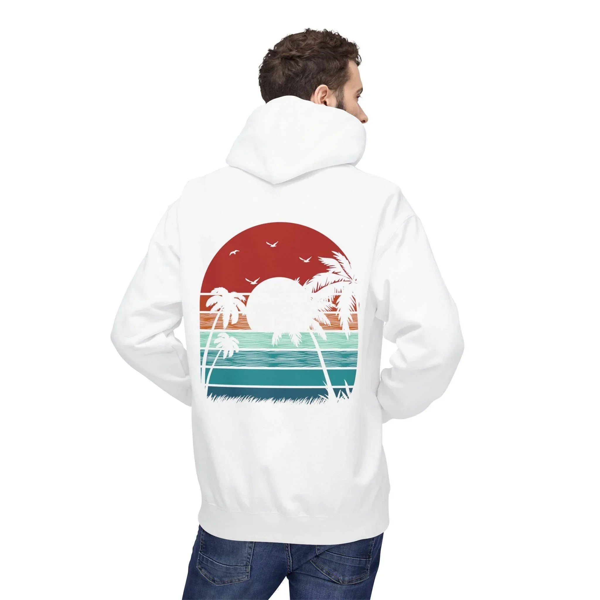 Cozy Retro Palm Tree Sunset Fleece Pullover Hoodie for Ultimate Comfort