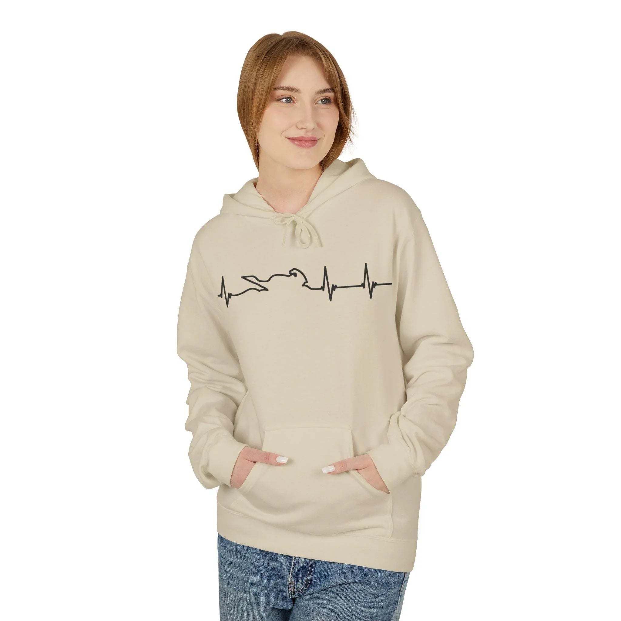Motorcycle Passion Heartbeat Fleece Pullover Hoodie