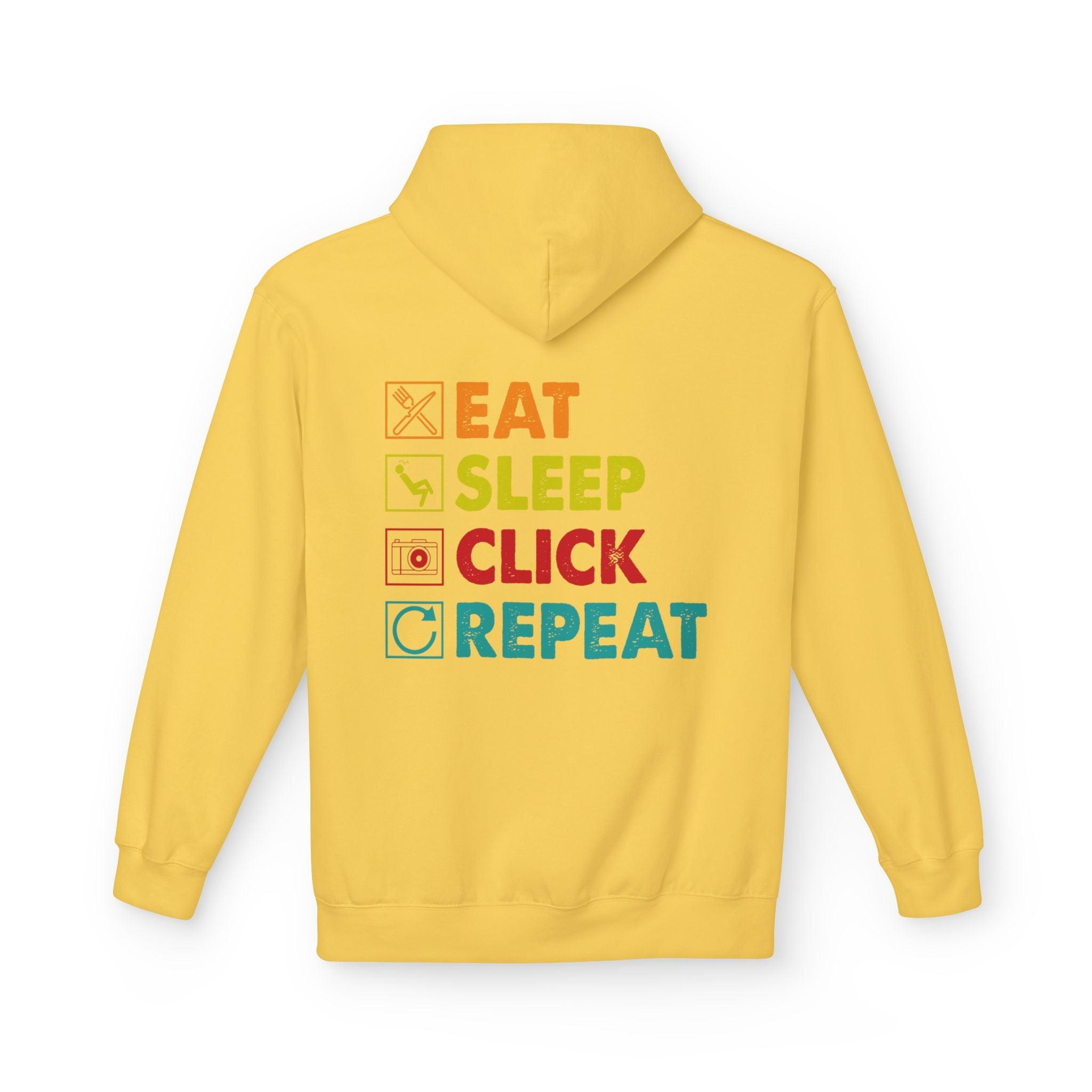 Cozy Photographer Hoodie - "Capture the Moment: Eat, Sleep, Click, Repeat" Fleece Design