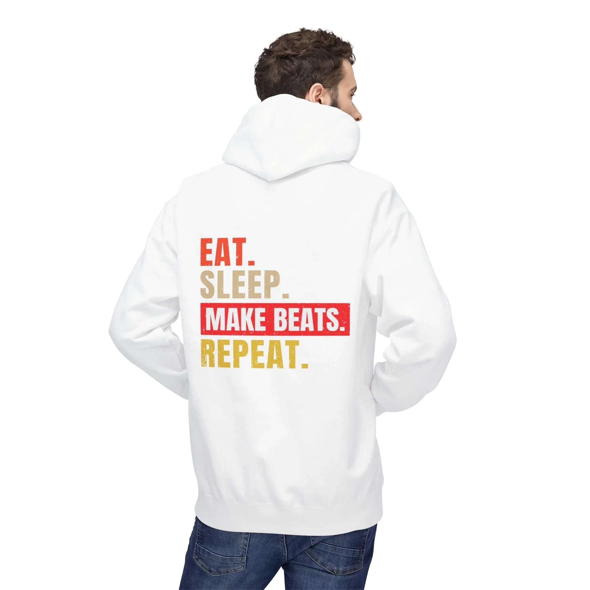 Cozy Music Producer Hoodie: 'Eat. Sleep. Make Beats. Repeat' Fleece Design