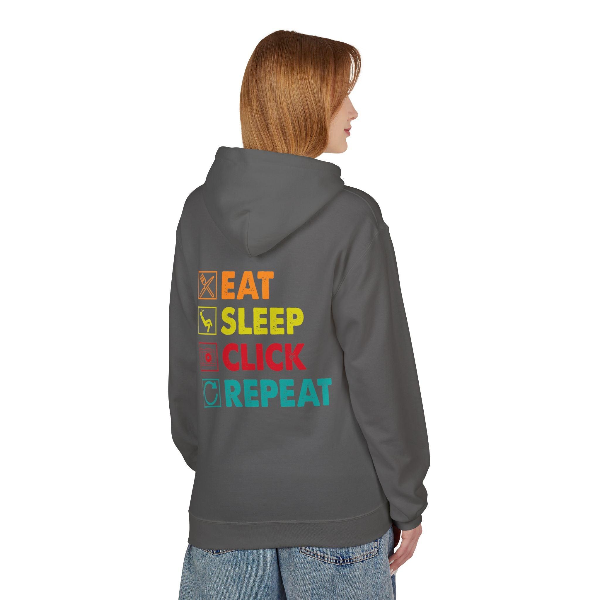 Cozy Photographer Hoodie - "Capture the Moment: Eat, Sleep, Click, Repeat" Fleece Design