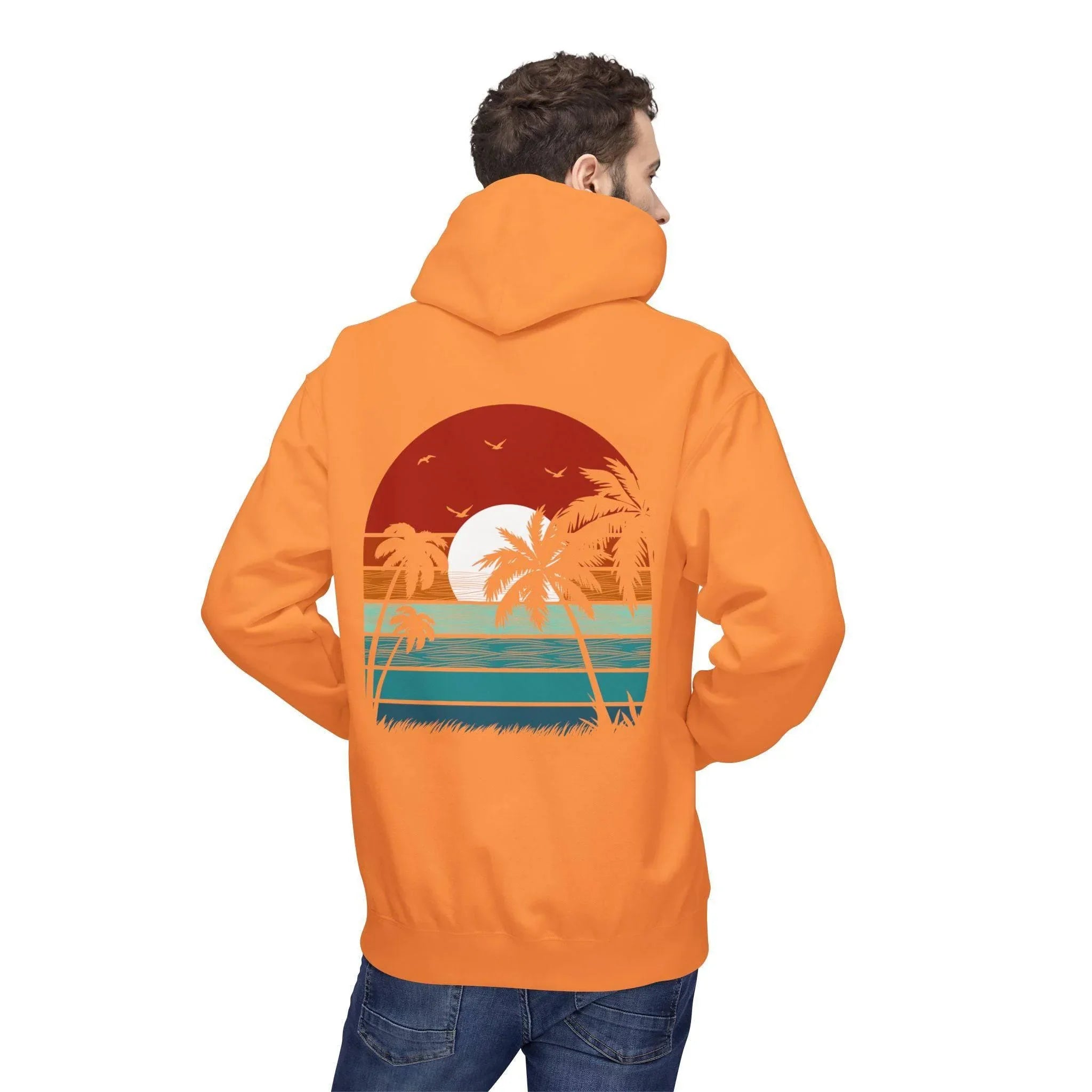 Cozy Retro Palm Tree Sunset Fleece Pullover Hoodie for Ultimate Comfort