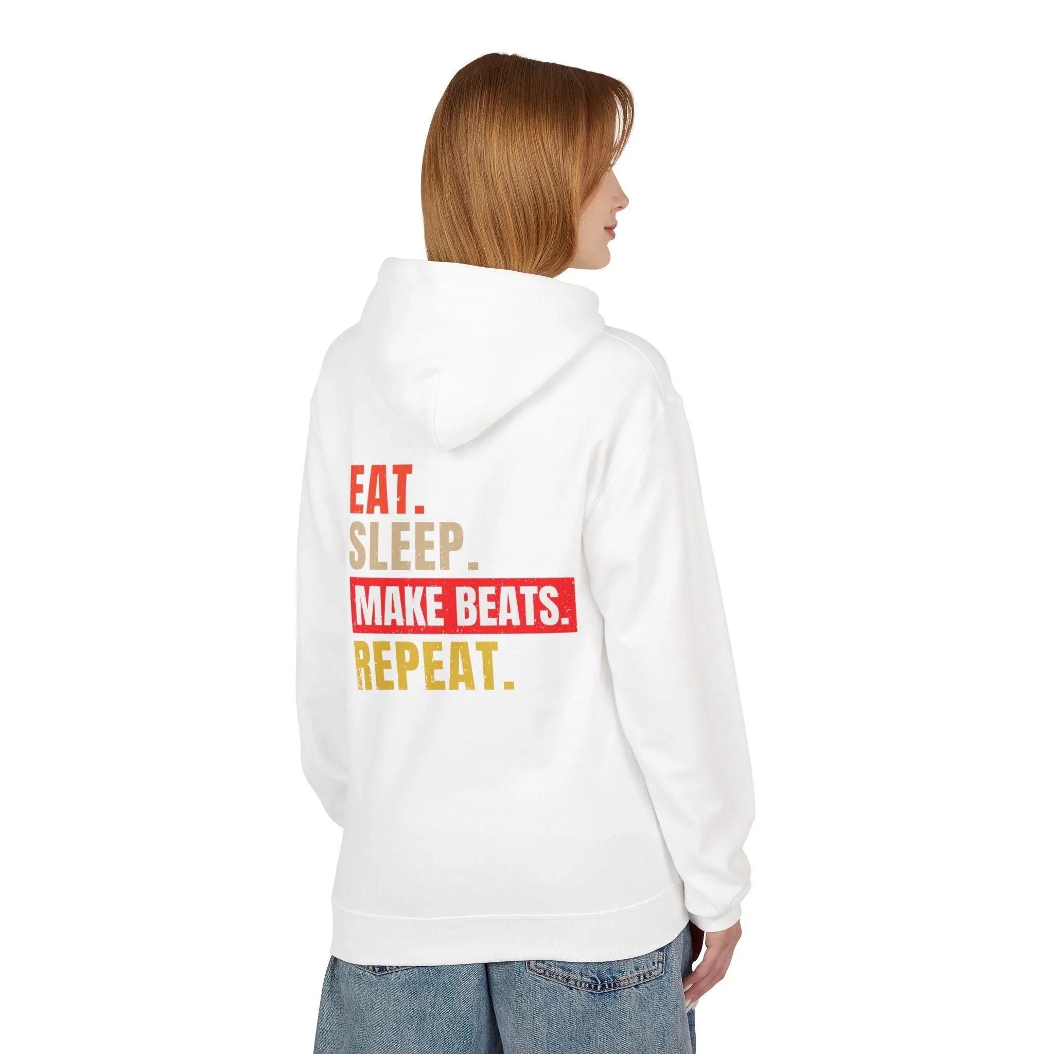 Cozy Music Producer Hoodie: 'Eat. Sleep. Make Beats. Repeat' Fleece Design
