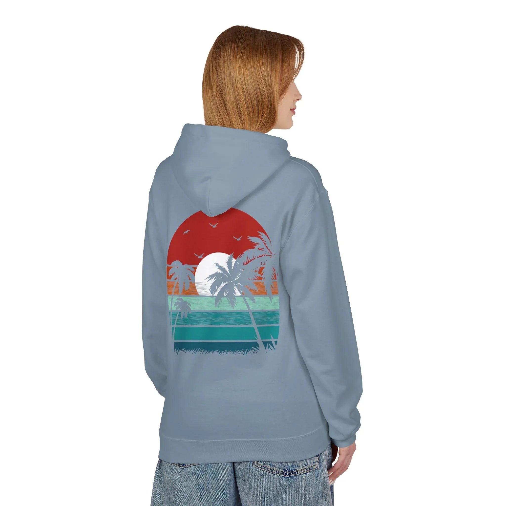 Cozy Retro Palm Tree Sunset Fleece Pullover Hoodie for Ultimate Comfort