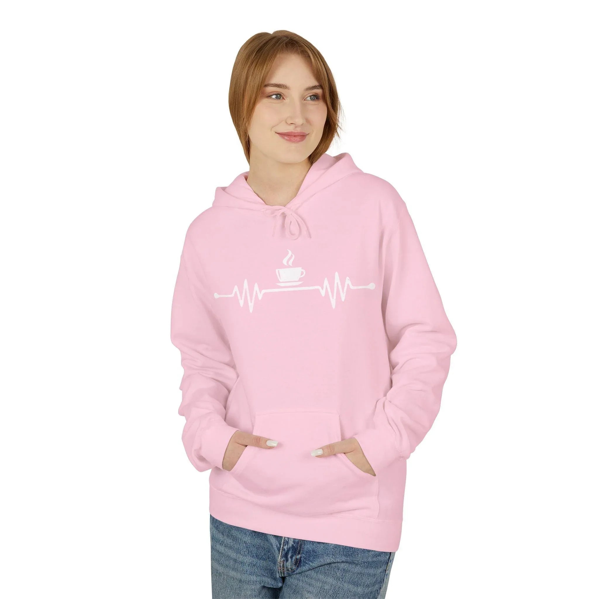 Cozy Coffee Lover's Fleece Hoodie – Heartbeat Design for Ultimate Comfort