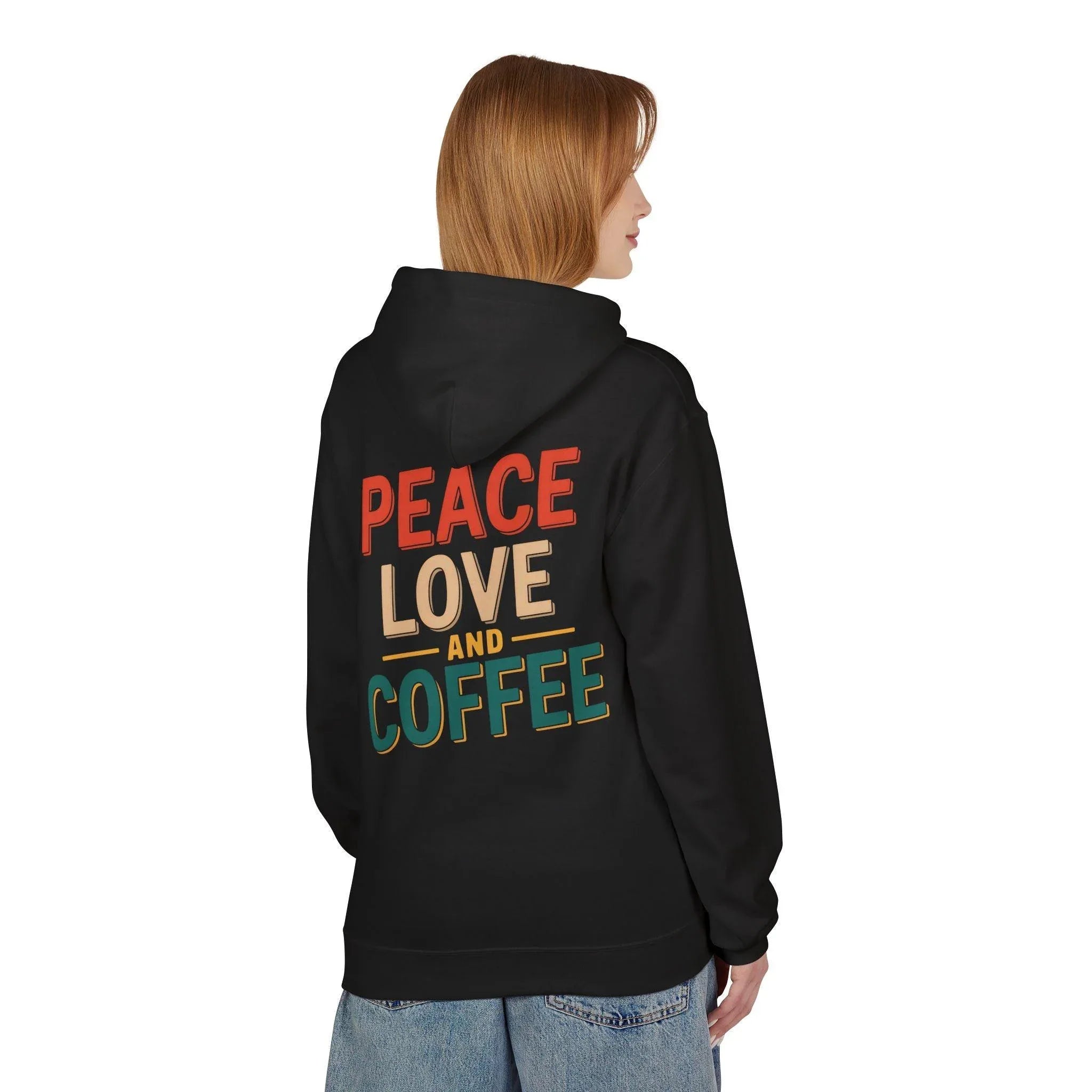 Cozy Coffee Vibes: Ultimate Peace, Love & Comfort Fleece Hoodie