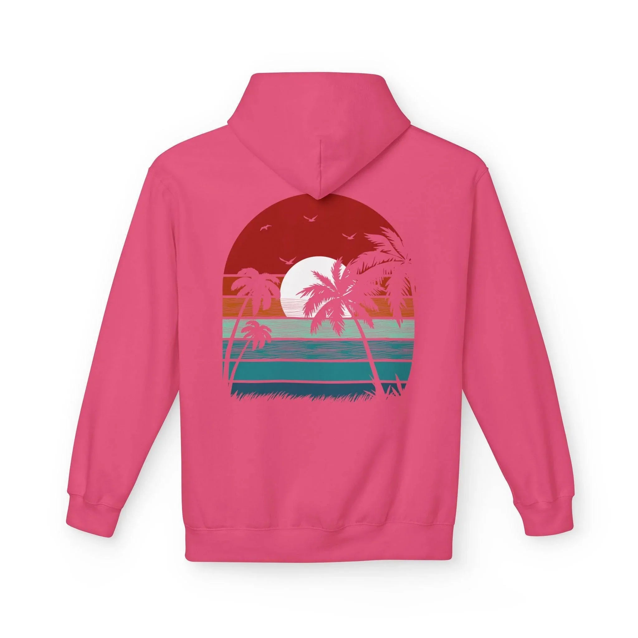 Cozy Retro Palm Tree Sunset Fleece Pullover Hoodie for Ultimate Comfort