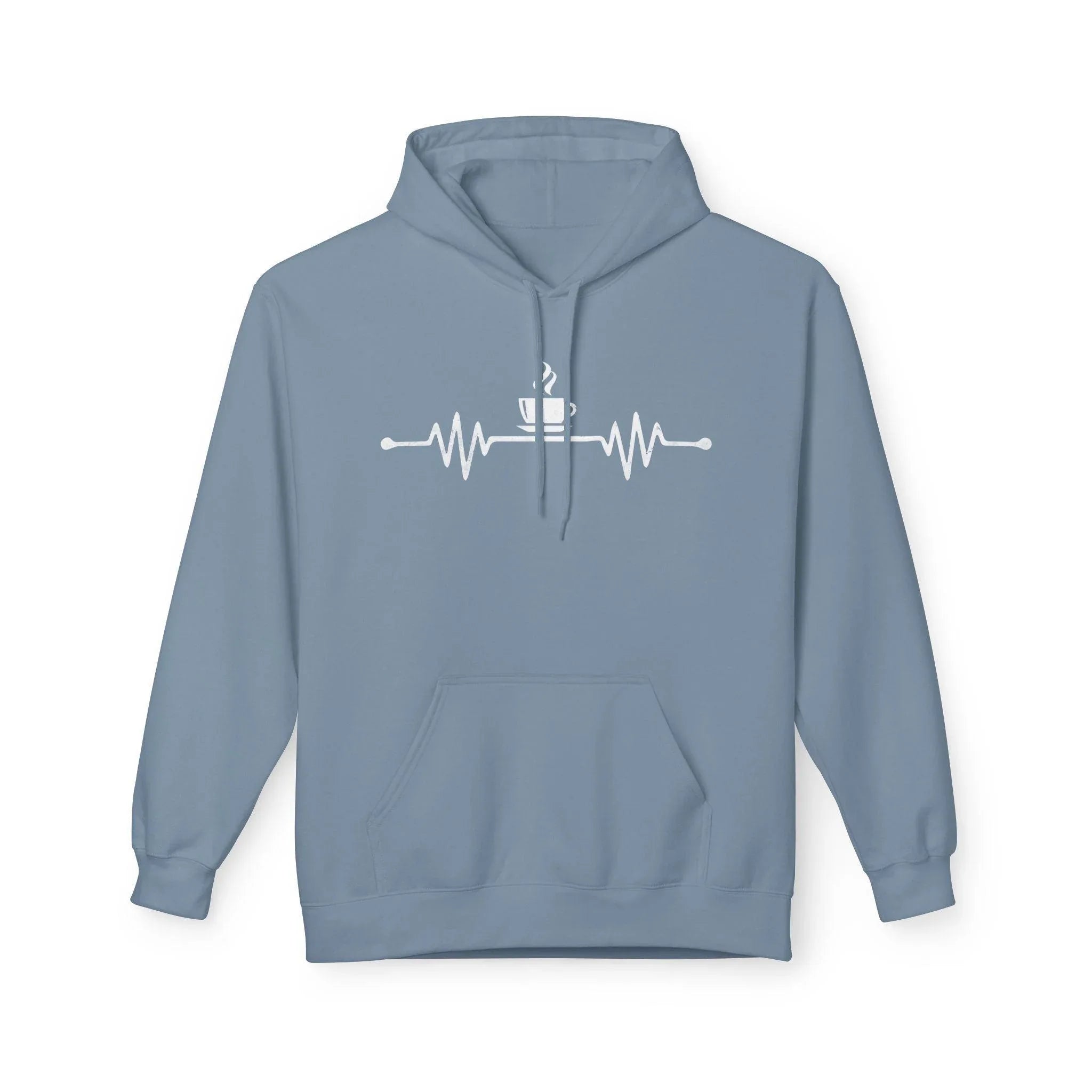 Cozy Coffee Lover's Fleece Hoodie – Heartbeat Design for Ultimate Comfort