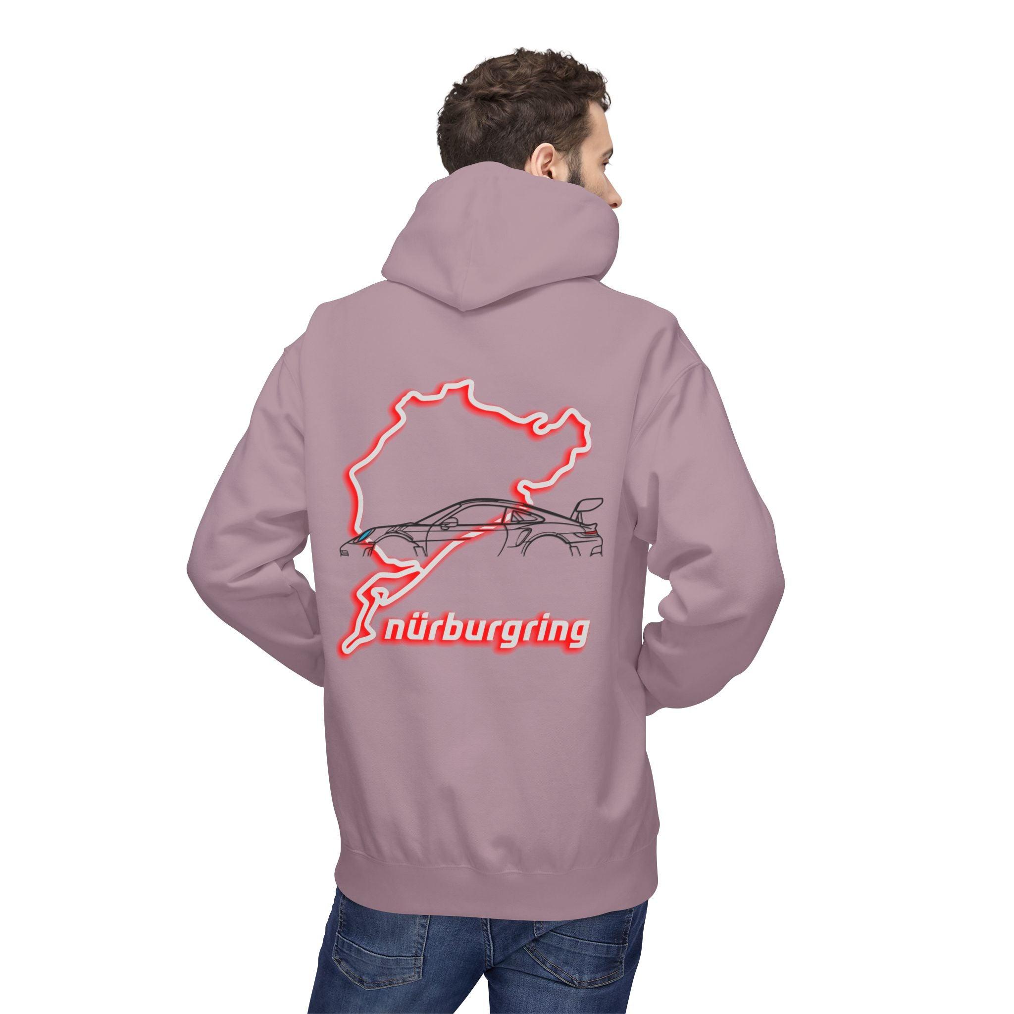 Porsche GT3RS Red Eyes Fleece Hoodie - Nürburgring Race Track Style