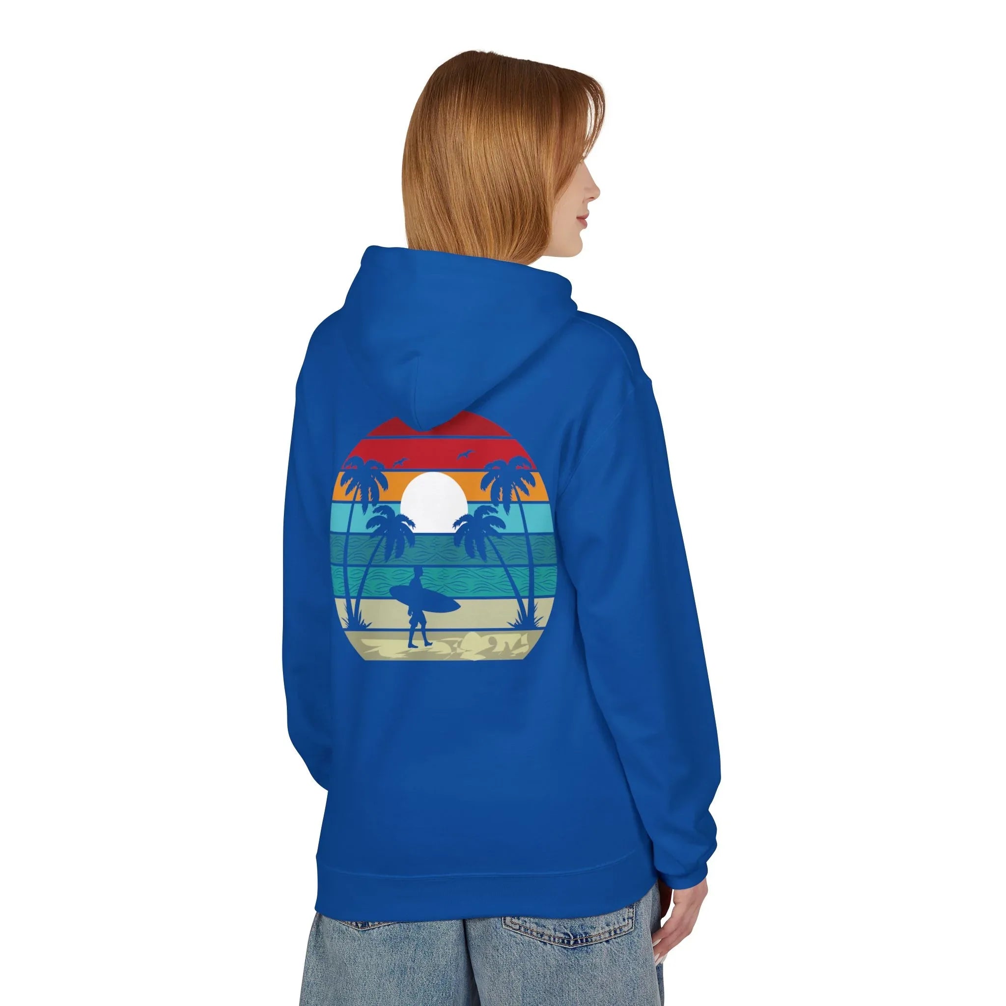 Classic Coastal Vibes Fleece Hoodie - Retro Surfer Style for Ultimate Comfort