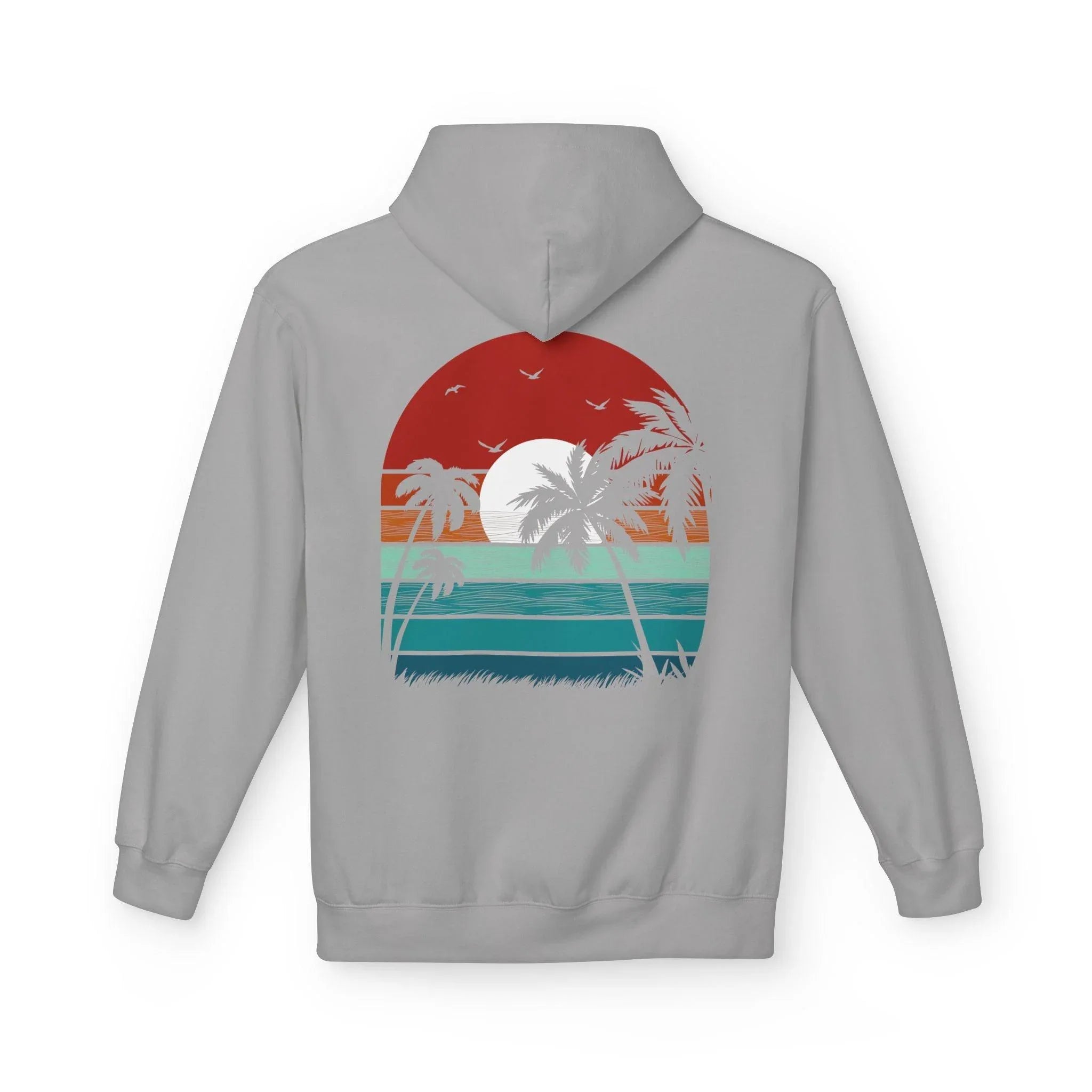 Cozy Retro Palm Tree Sunset Fleece Pullover Hoodie for Ultimate Comfort