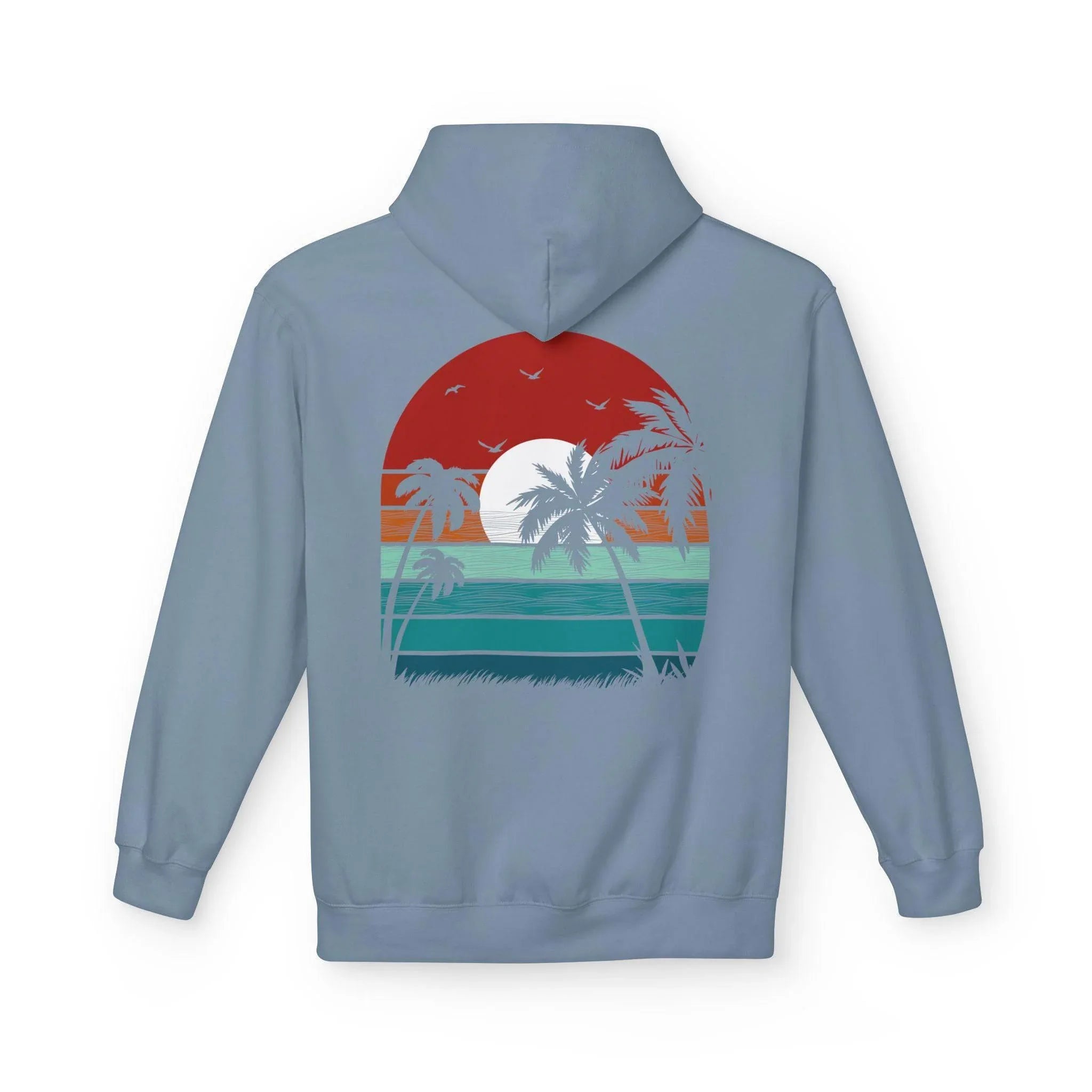 Cozy Retro Palm Tree Sunset Fleece Pullover Hoodie for Ultimate Comfort