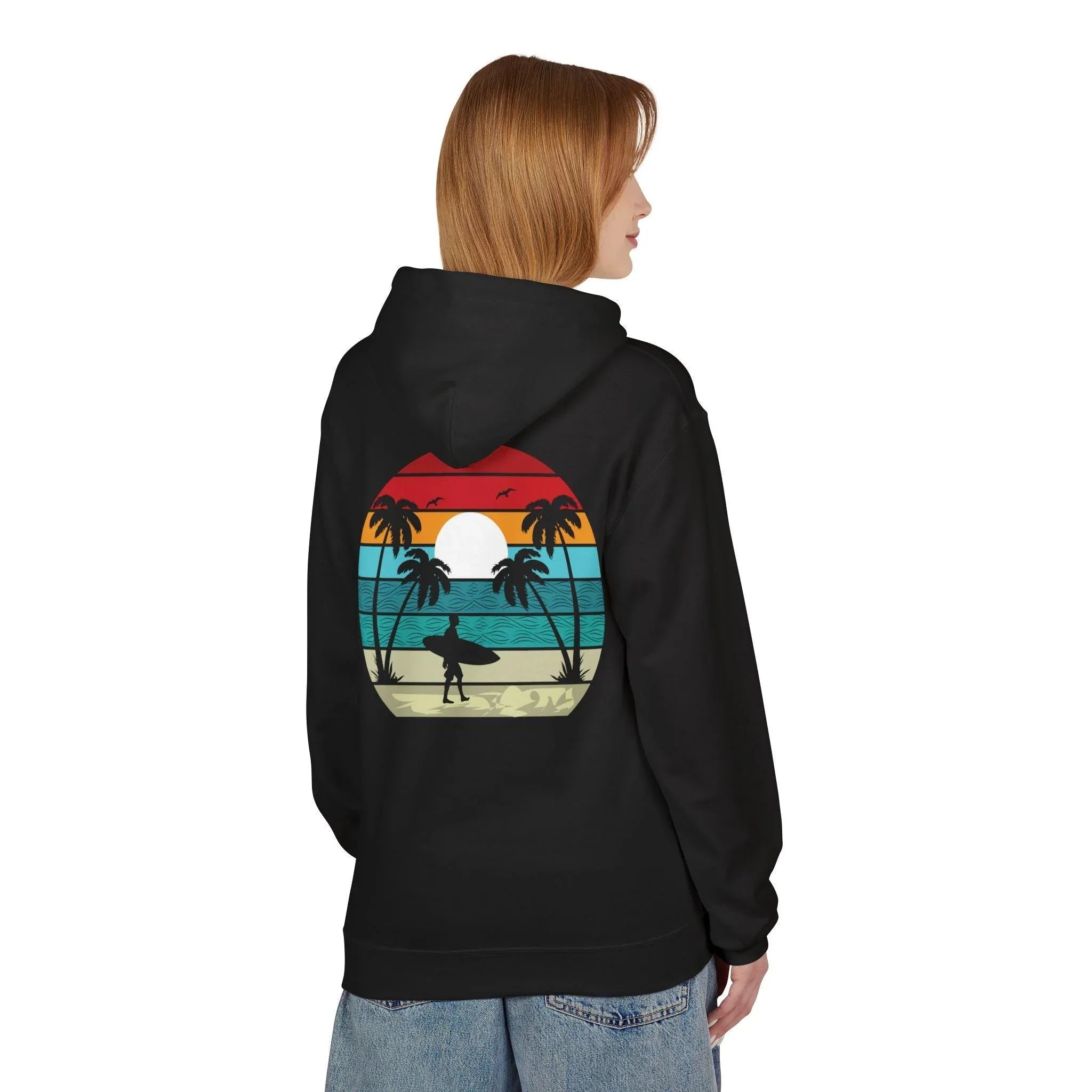 Classic Coastal Vibes Fleece Hoodie - Retro Surfer Style for Ultimate Comfort