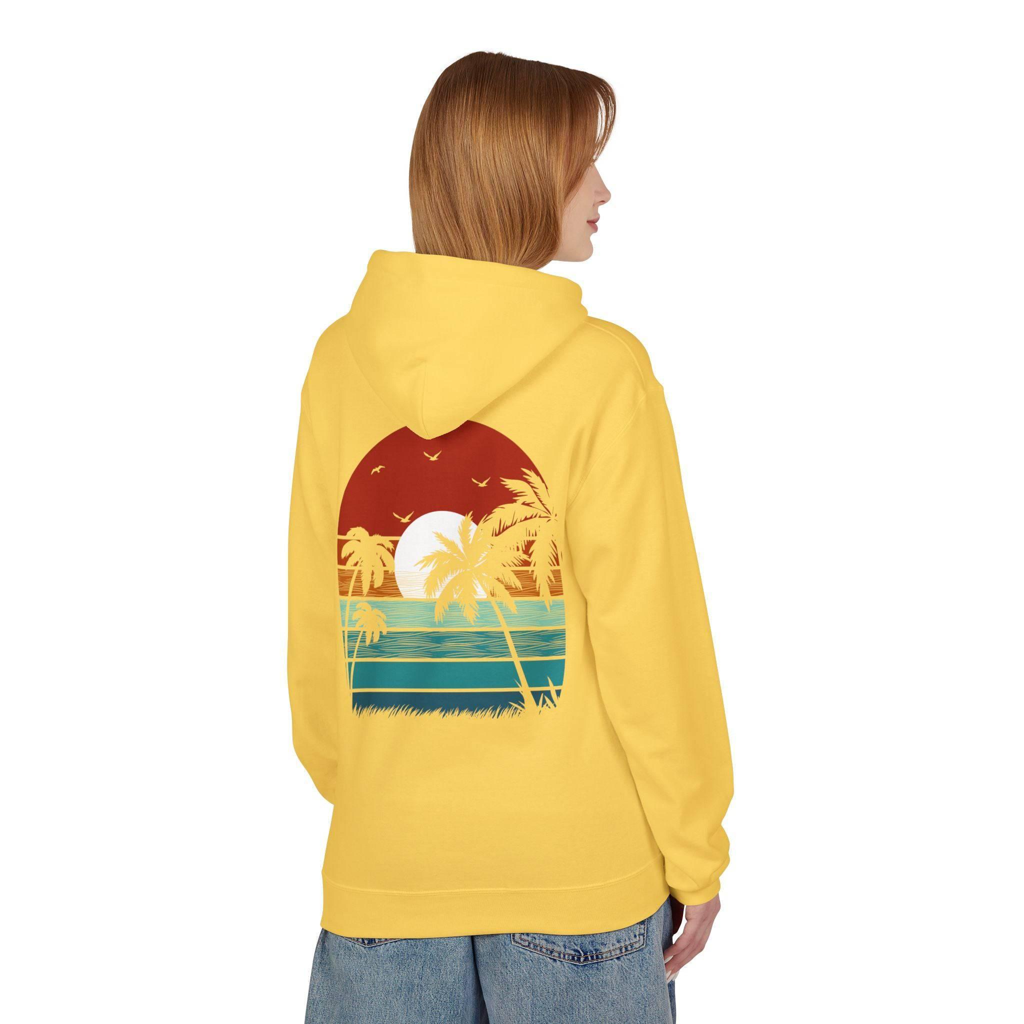 Cozy Retro Palm Tree Sunset Fleece Pullover Hoodie for Ultimate Comfort