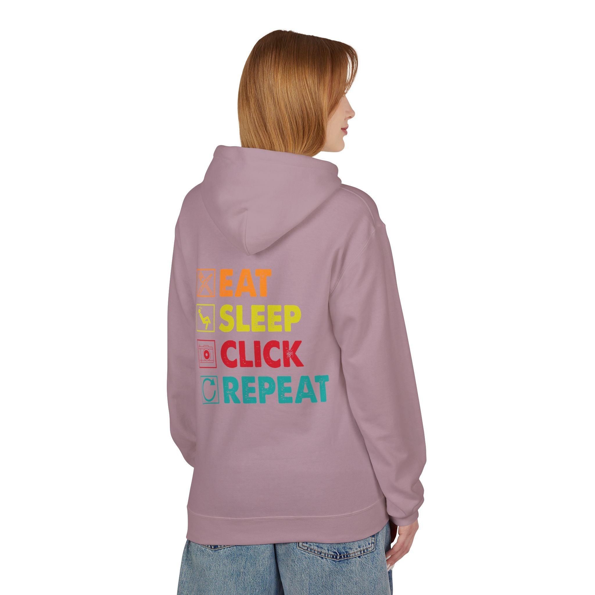 Cozy Photographer Hoodie - "Capture the Moment: Eat, Sleep, Click, Repeat" Fleece Design