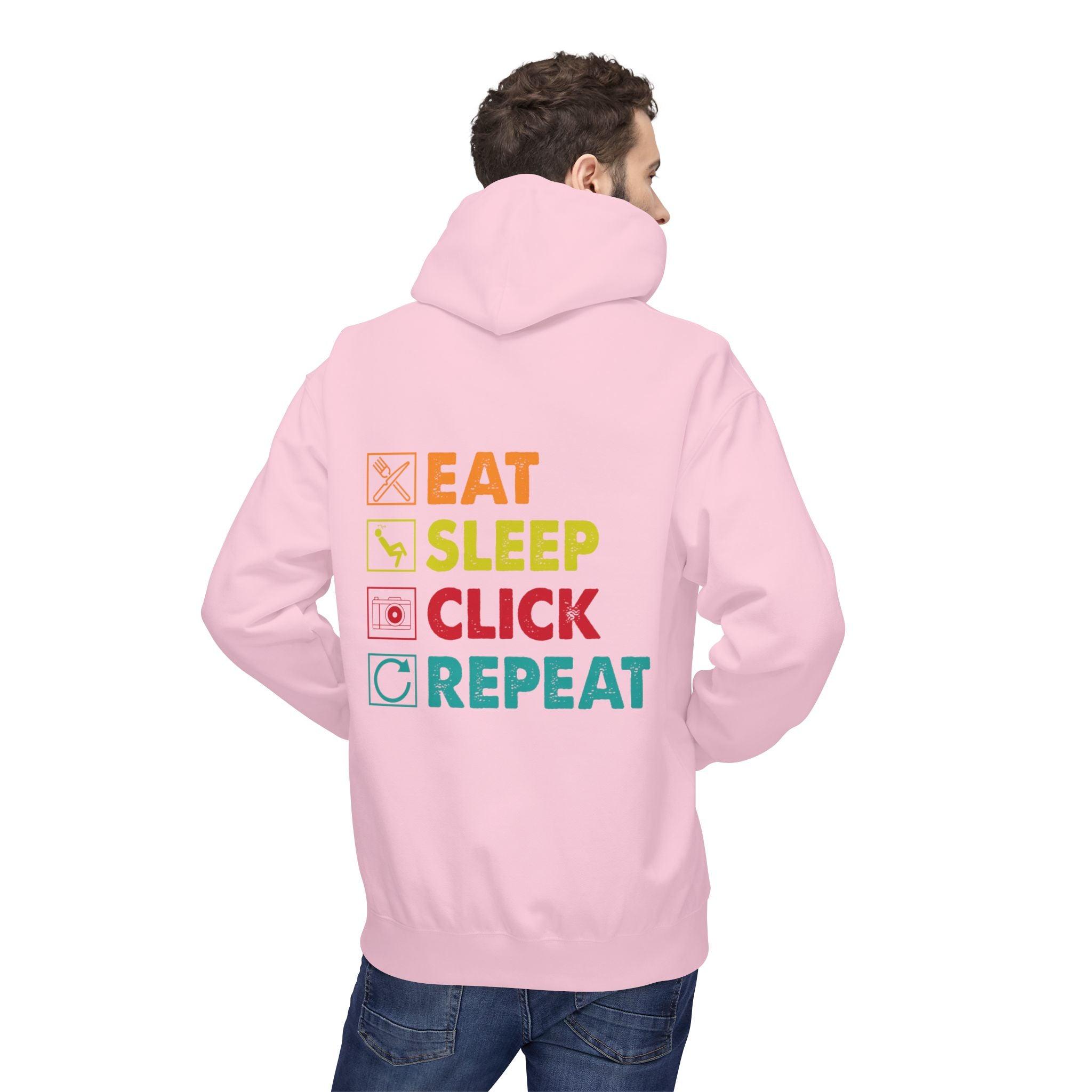 Cozy Photographer Hoodie - "Capture the Moment: Eat, Sleep, Click, Repeat" Fleece Design
