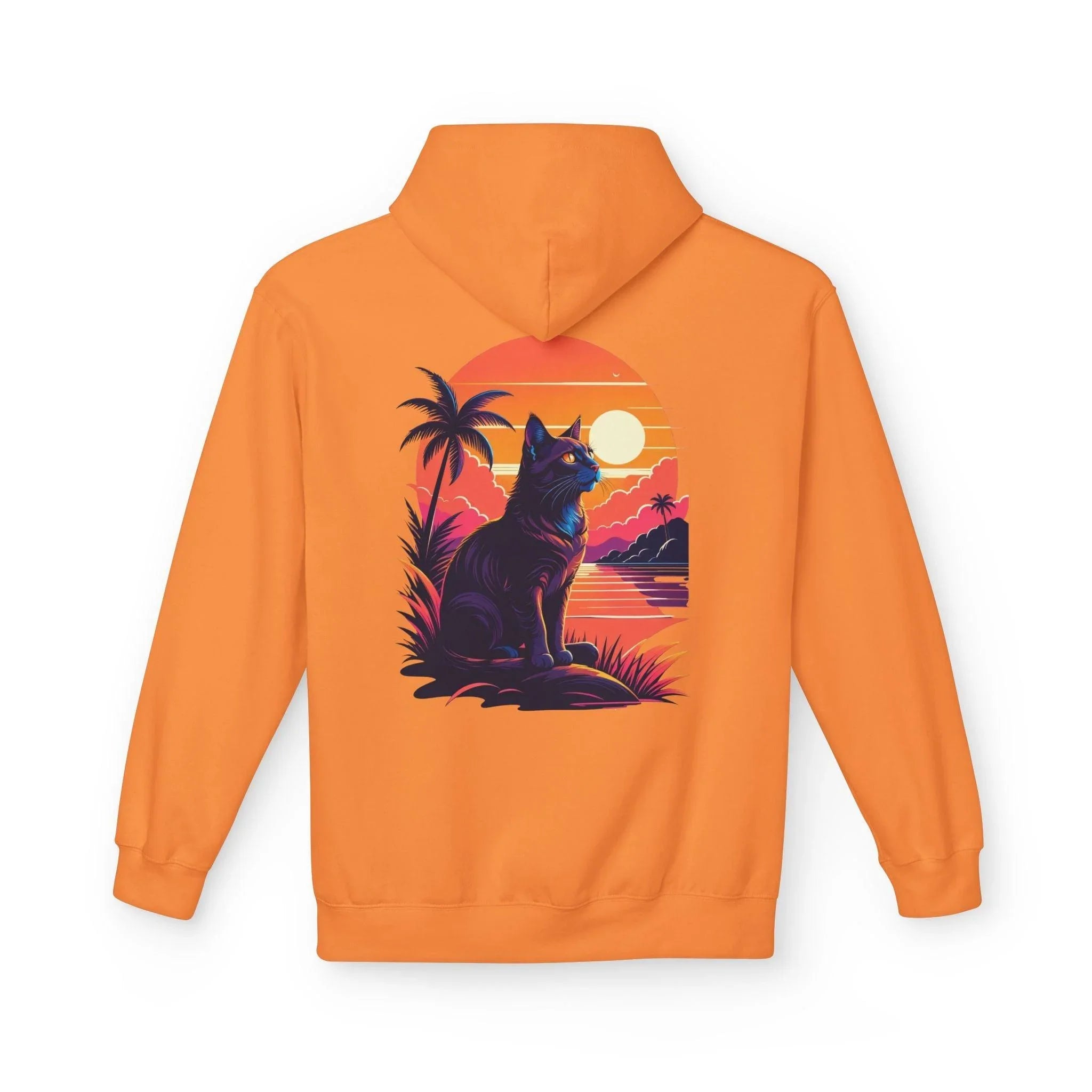 Cozy Cat Lover's Retro Sunset Fleece Hoodie