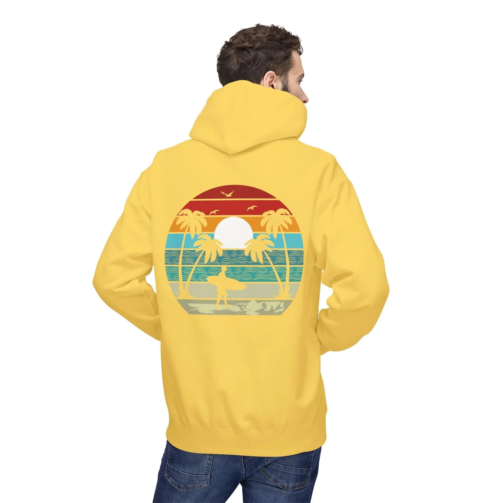 Classic Coastal Vibes Fleece Hoodie - Retro Surfer Style for Ultimate Comfort
