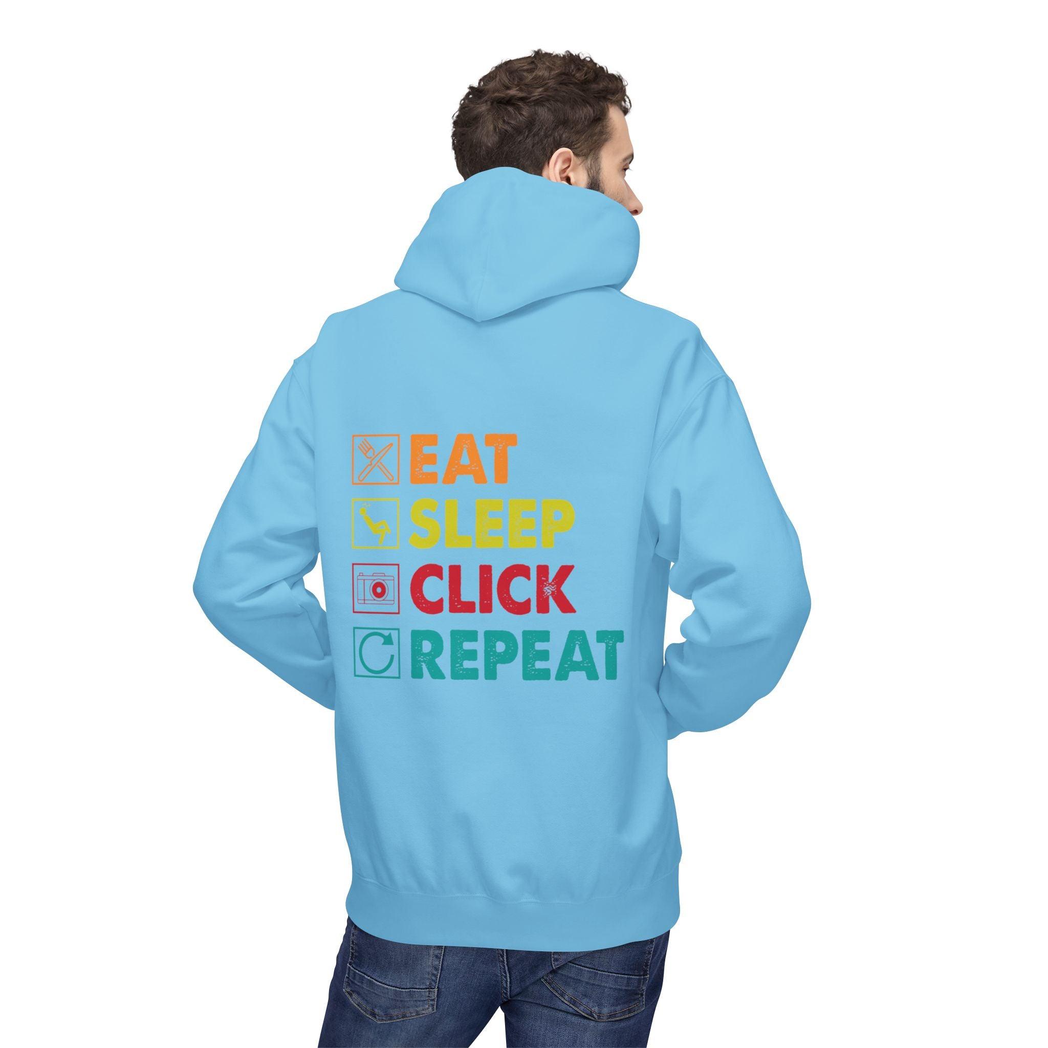 Cozy Photographer Hoodie - "Capture the Moment: Eat, Sleep, Click, Repeat" Fleece Design
