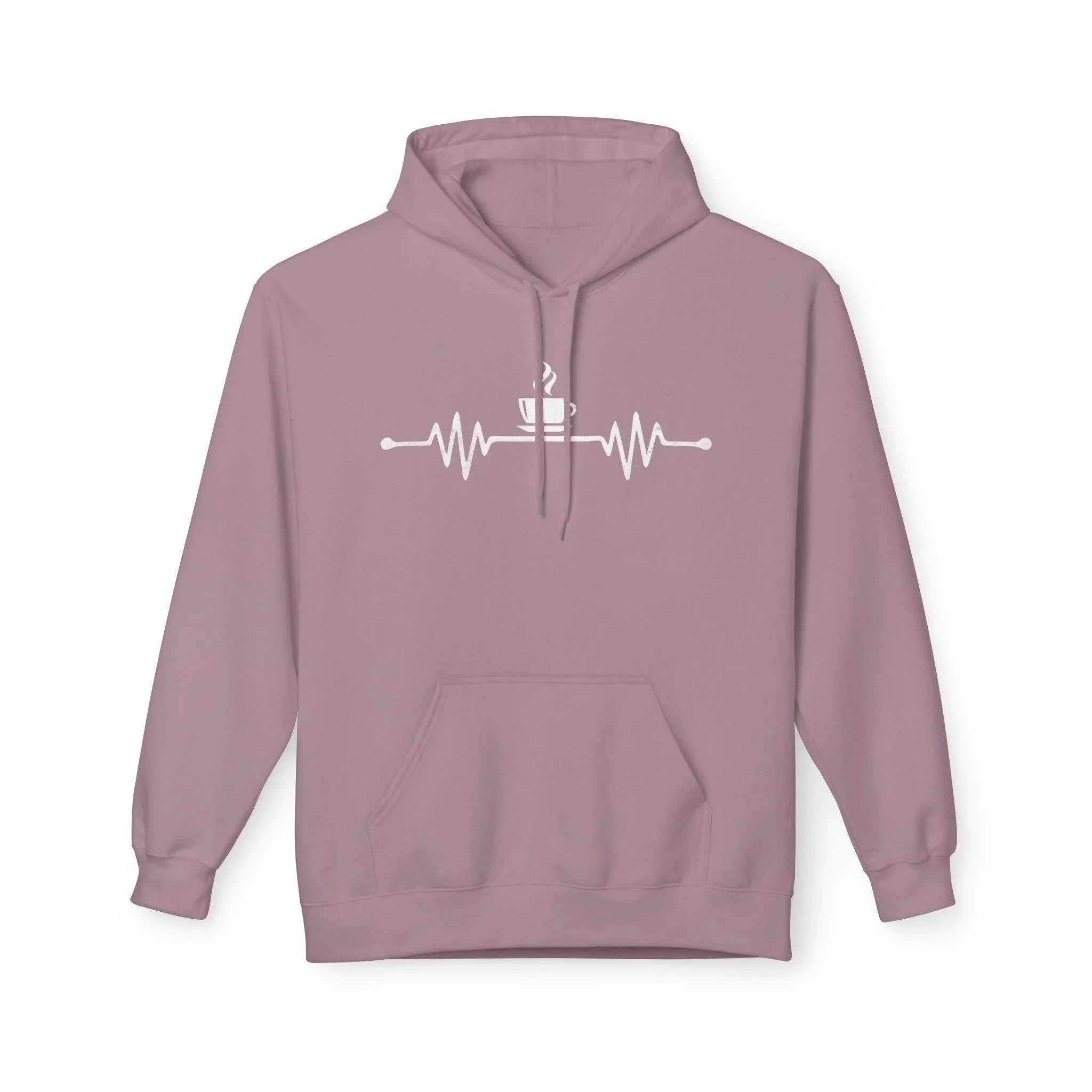 Cozy Coffee Lover's Fleece Hoodie – Heartbeat Design for Ultimate Comfort