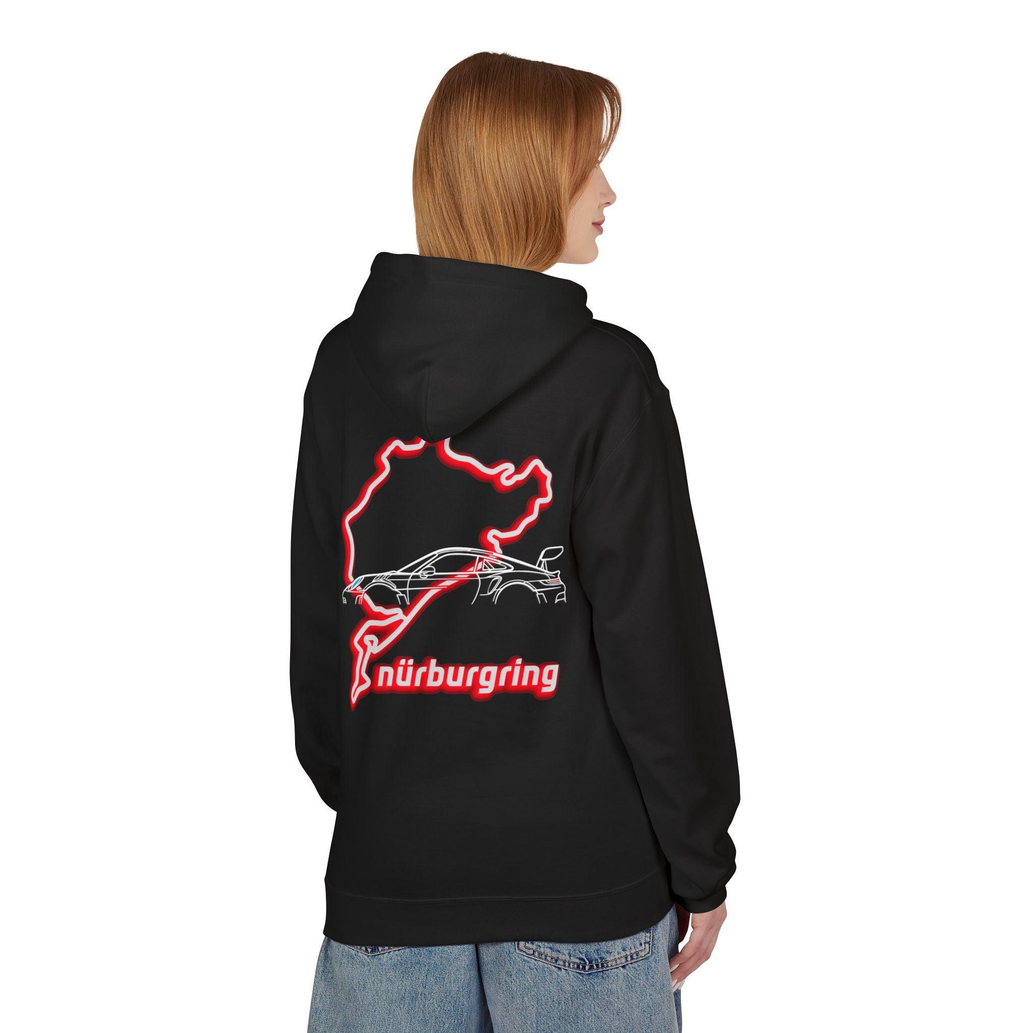 Porsche GT3RS Red Eyes Fleece Hoodie - Nürburgring Race Track Style