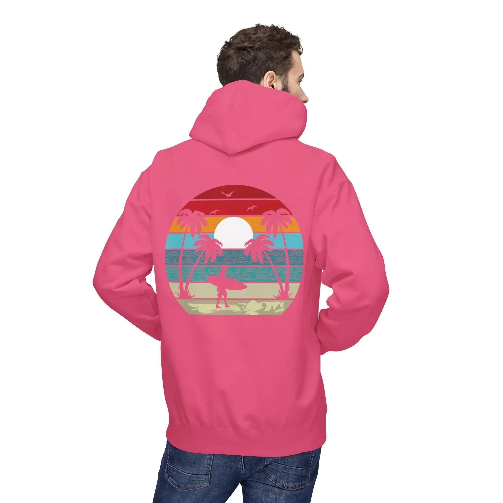 Classic Coastal Vibes Fleece Hoodie - Retro Surfer Style for Ultimate Comfort