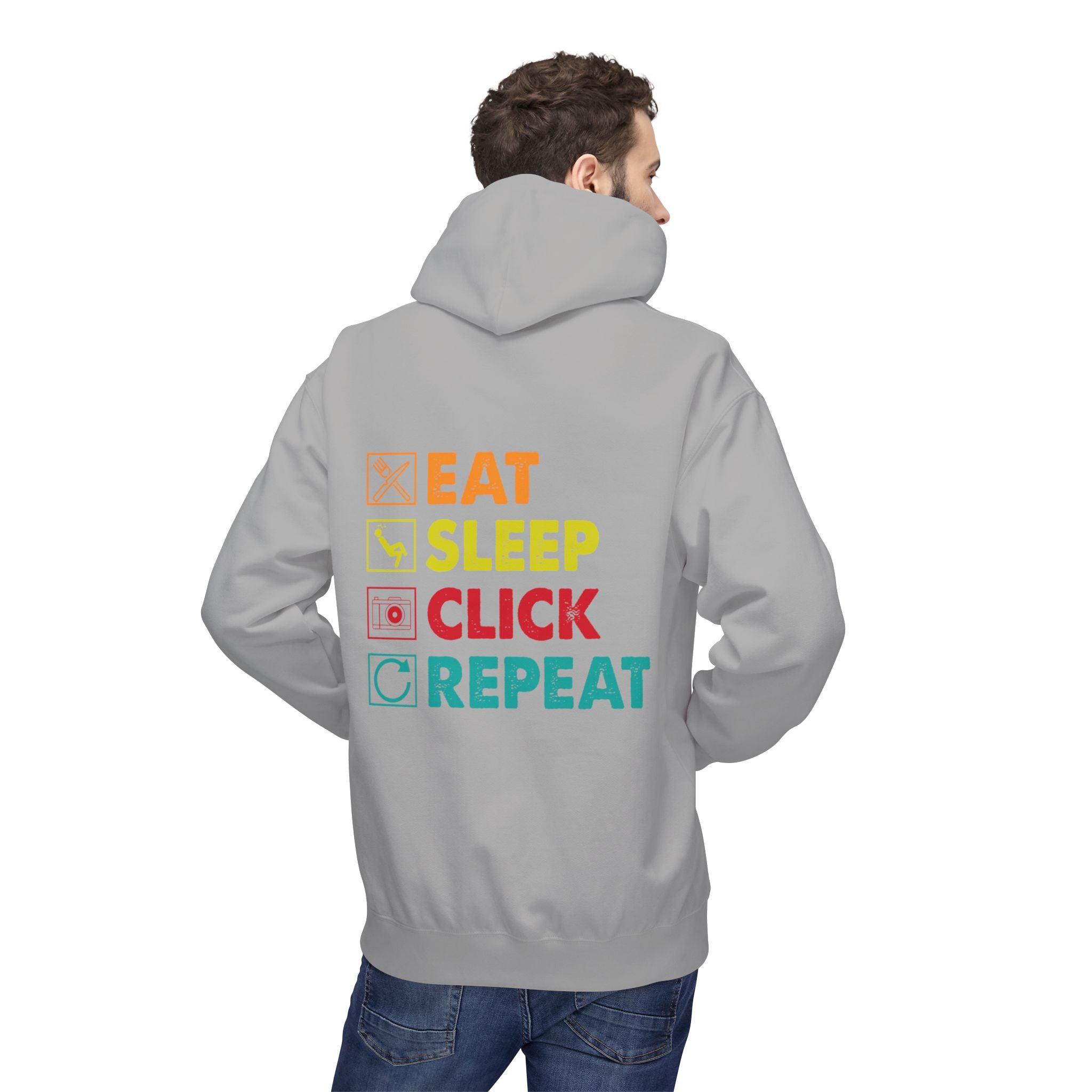 Cozy Photographer Hoodie - "Capture the Moment: Eat, Sleep, Click, Repeat" Fleece Design