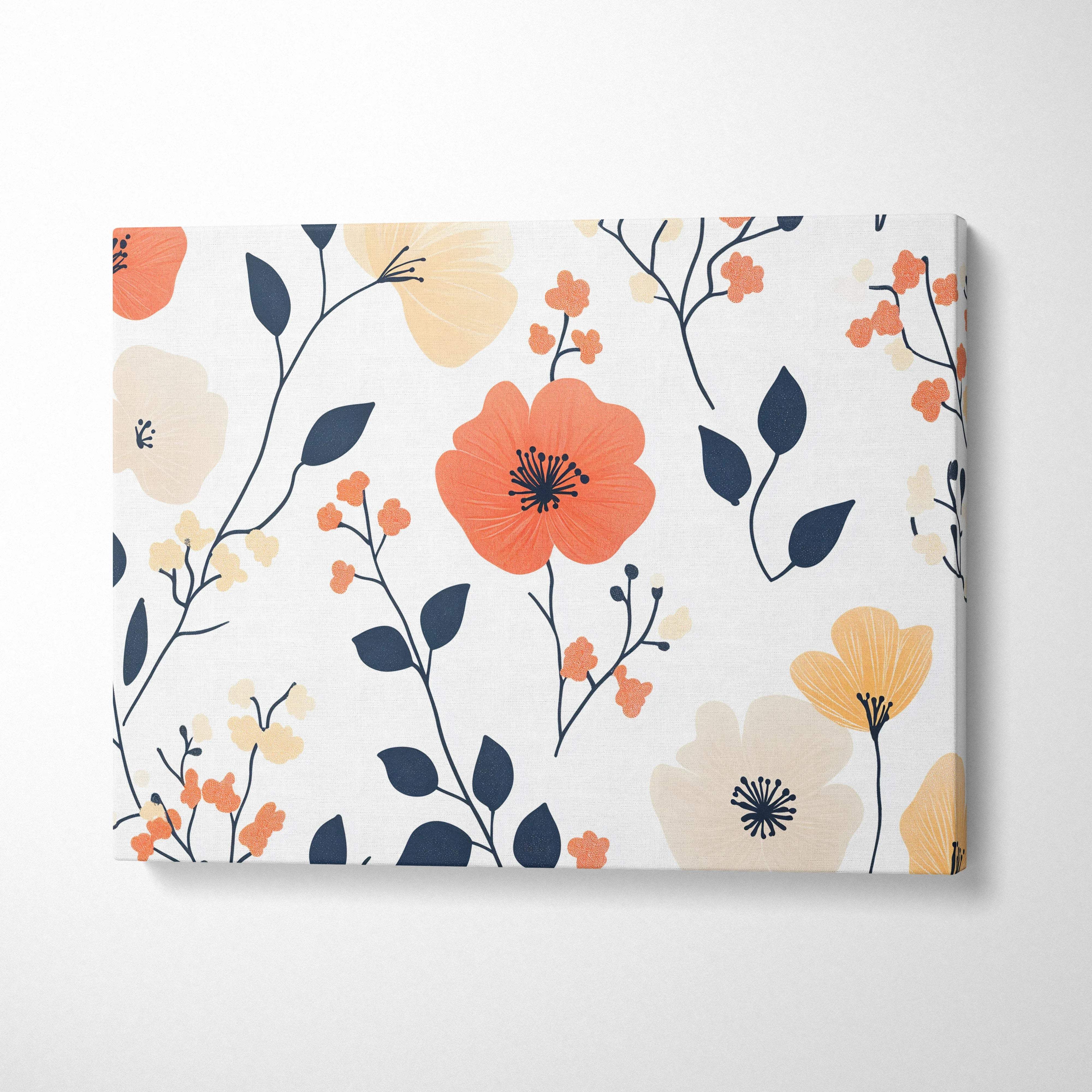 Spring Botanica floral canvas wall art with coral peach navy tones