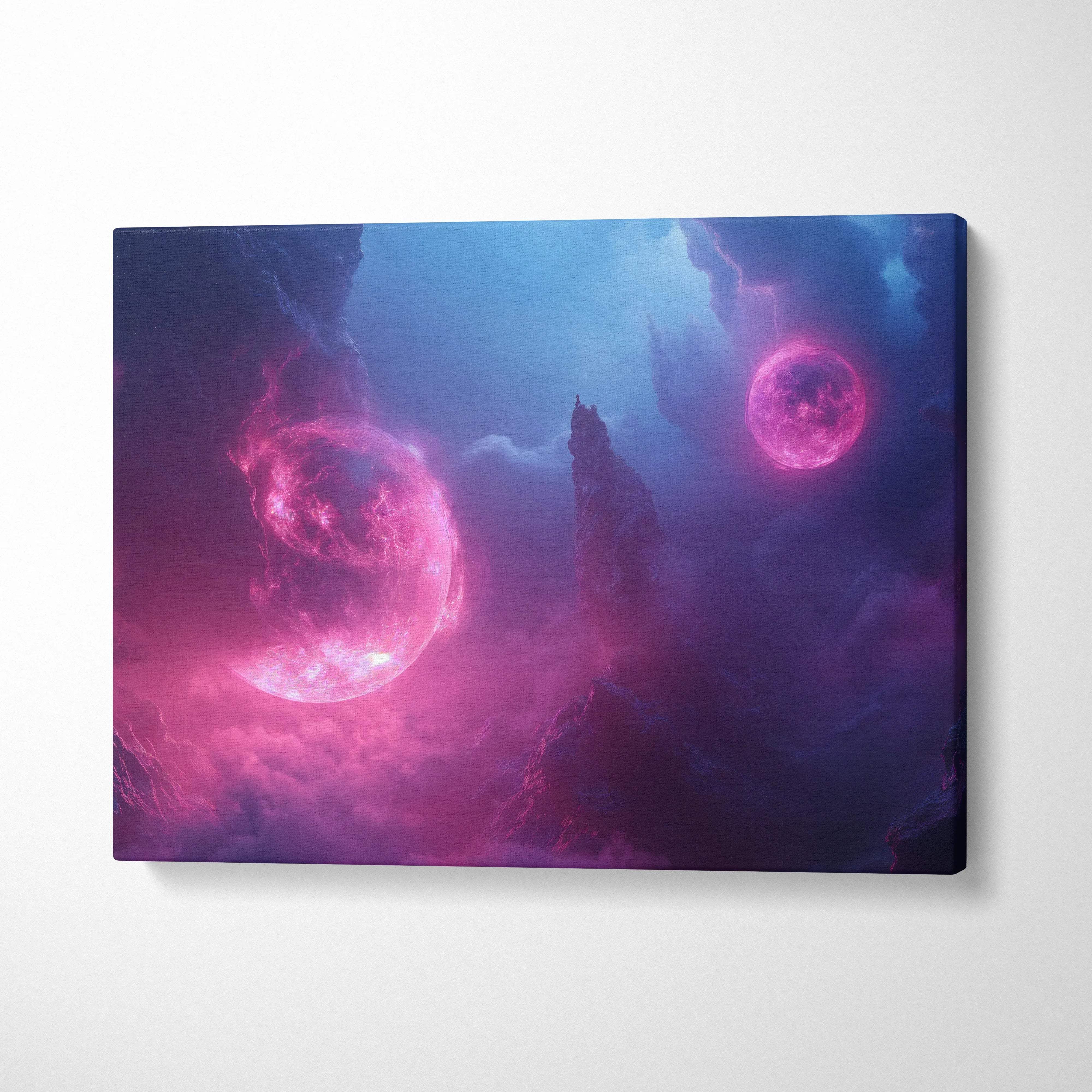 Twin Moons Of The Astral Divide surreal cosmic fantasy canvas art