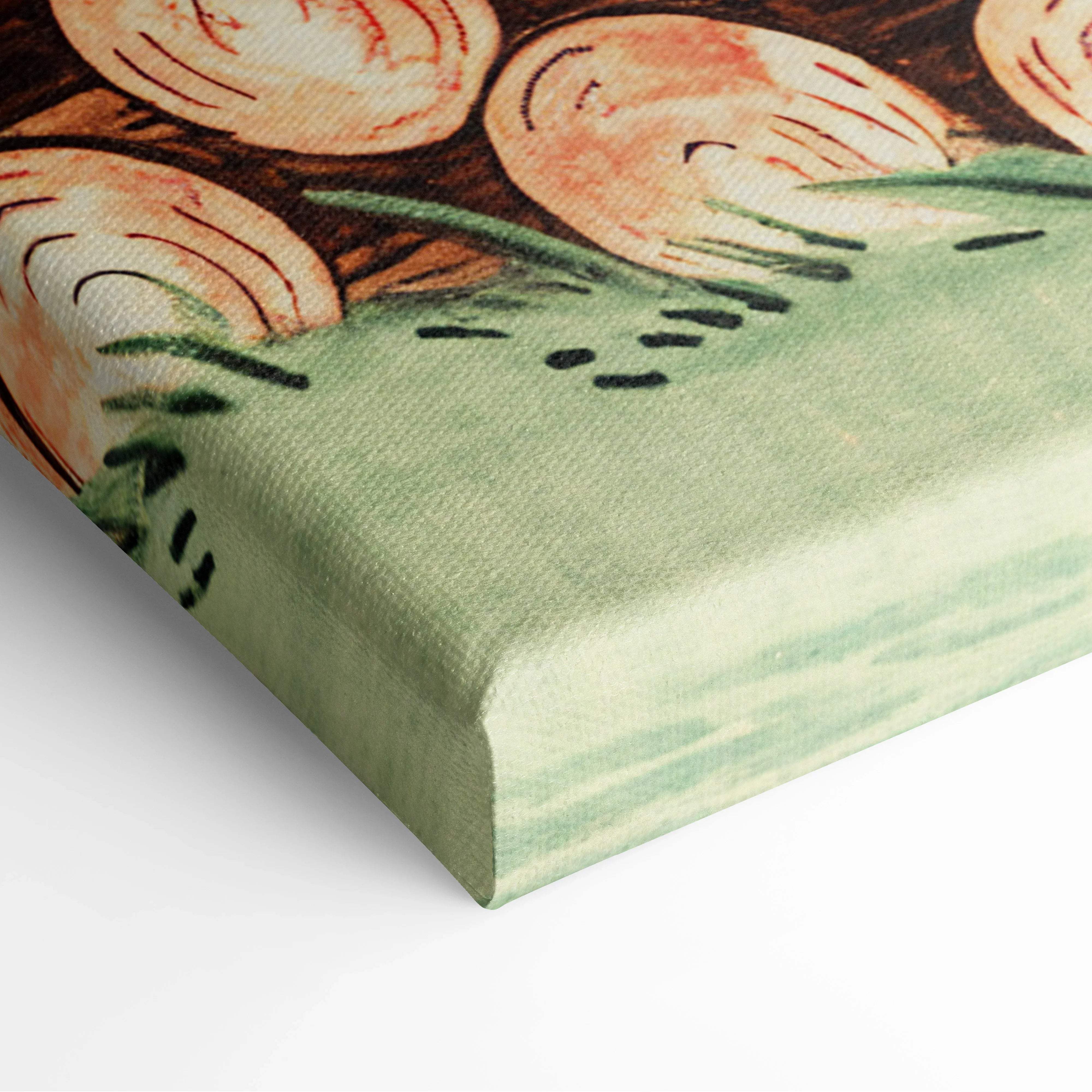 Ukiyo-e style mushrooms in grass on canvas wall art print