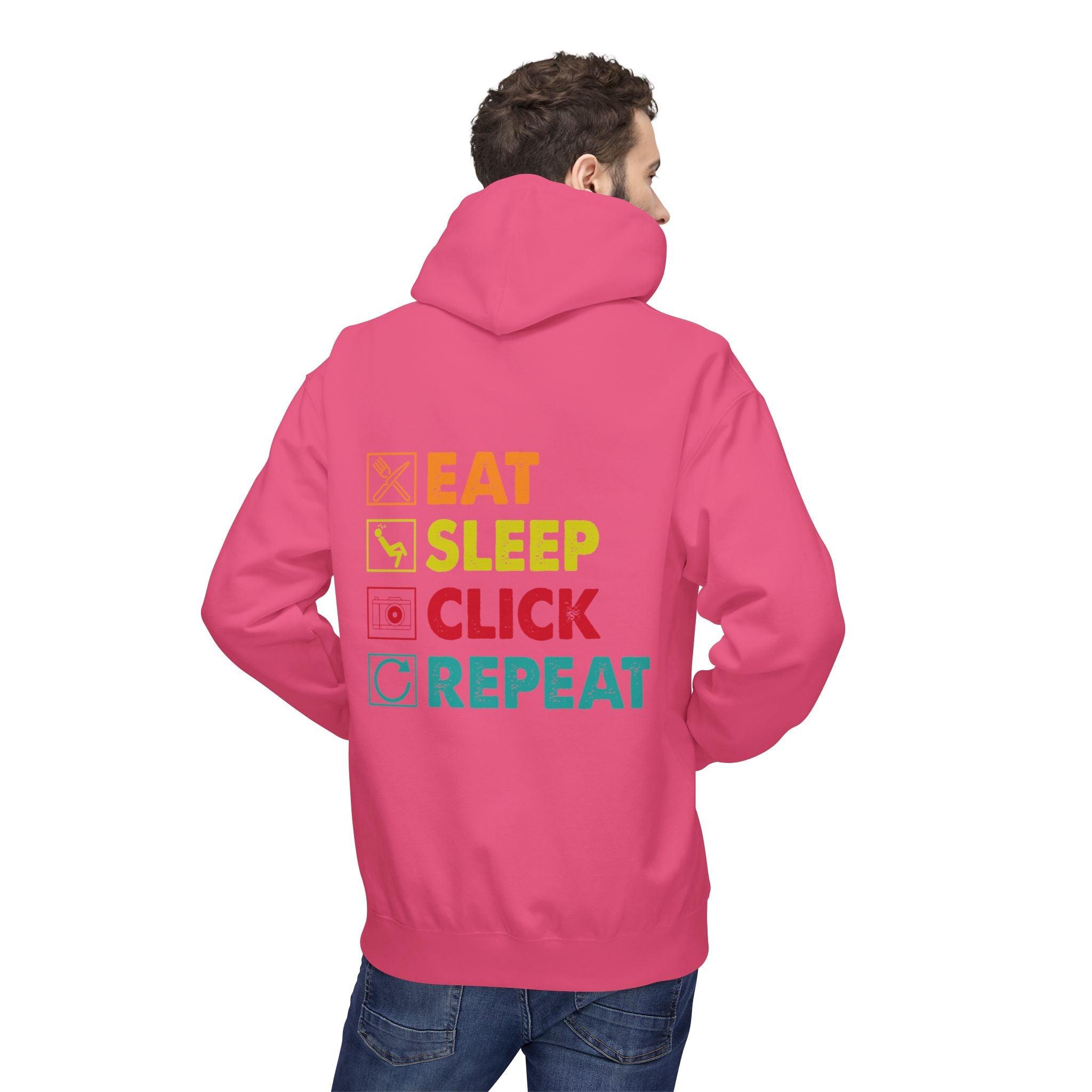 Cozy Photographer Hoodie - "Capture the Moment: Eat, Sleep, Click, Repeat" Fleece Design