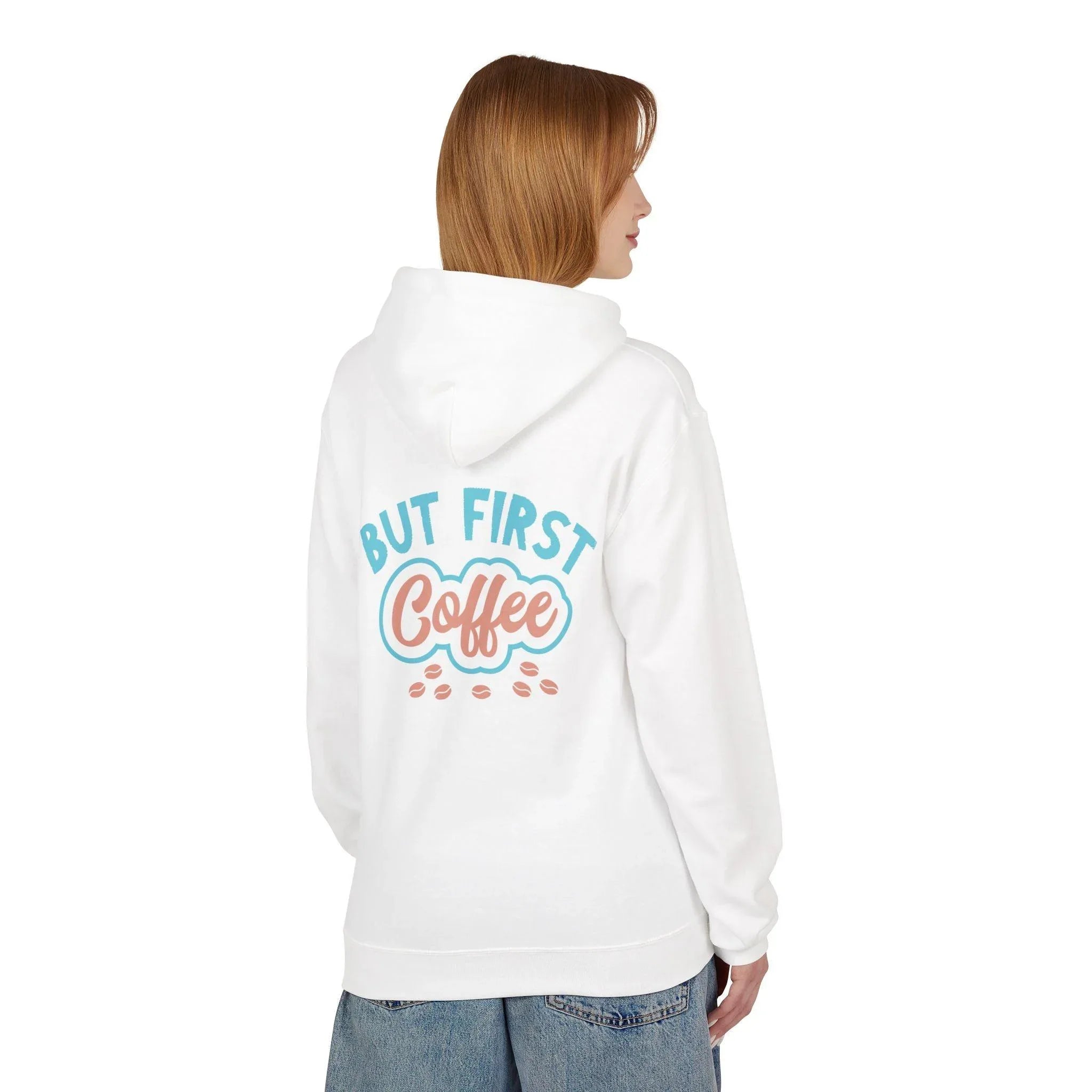Cozy "But First Coffee" Fleece Hoodie for Coffee Lovers