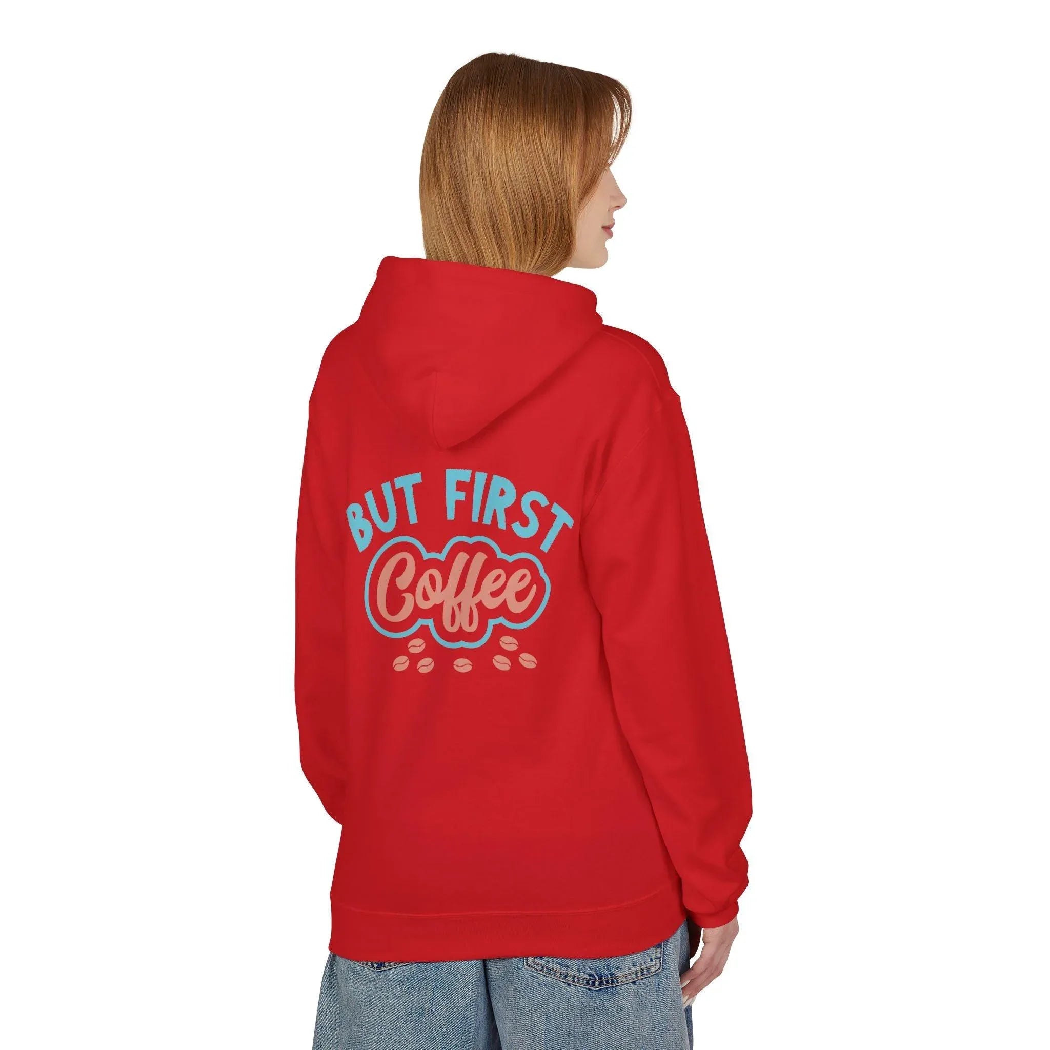Cozy "But First Coffee" Fleece Hoodie for Coffee Lovers