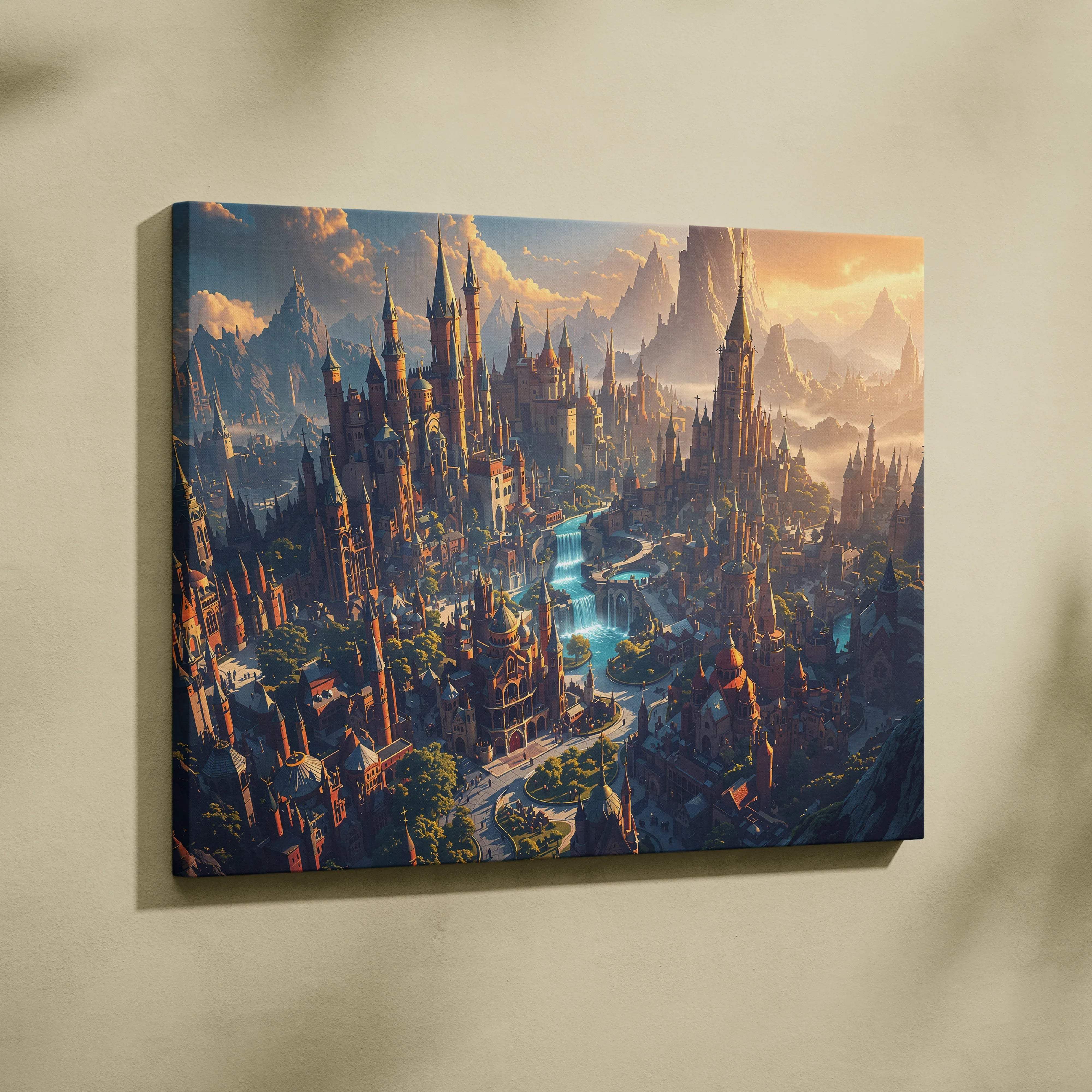 Fantasy Cityscape Radiant Spired Kingdom canvas wall art