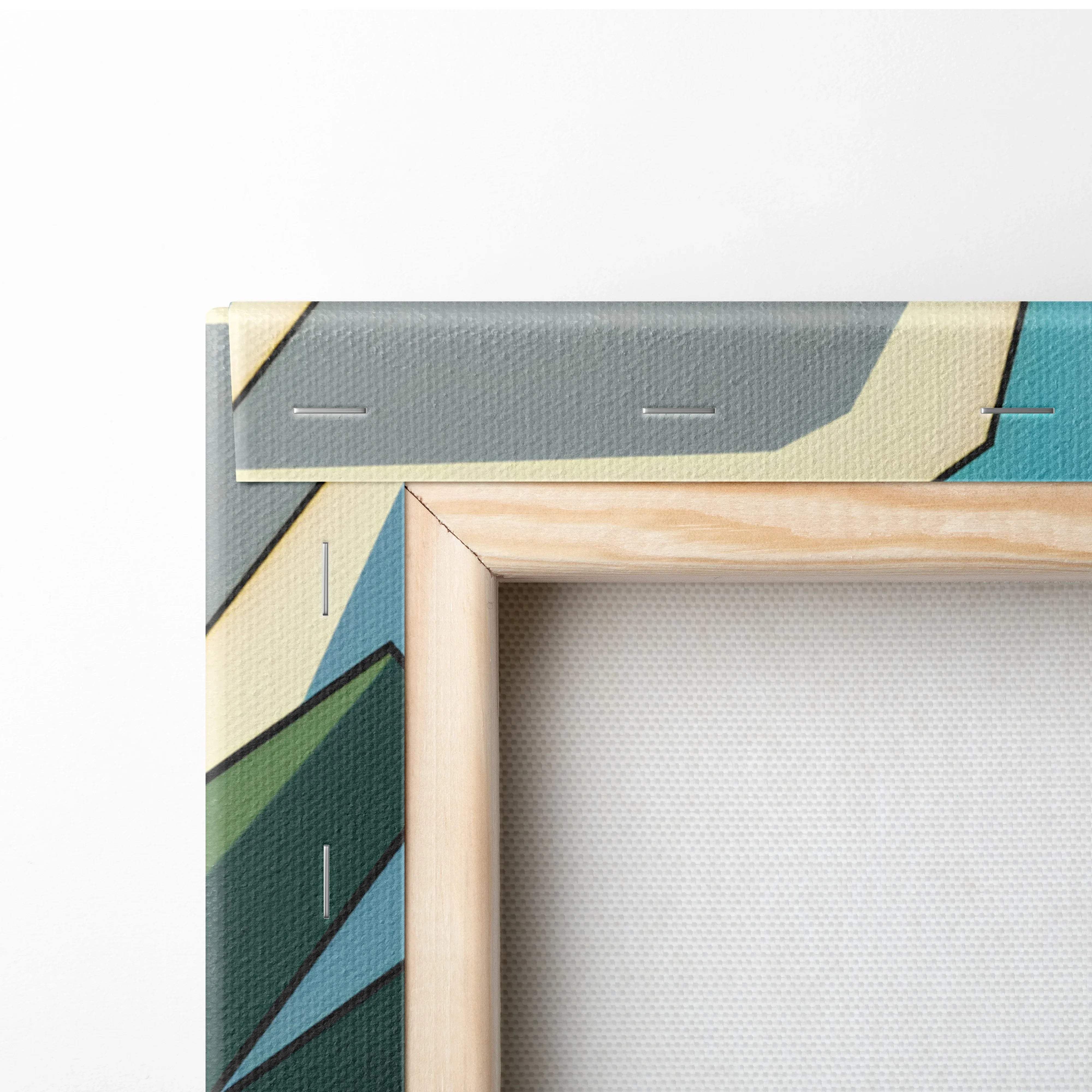 Minimalist wooden frame with teal sage green Viking longship fjord canvas art