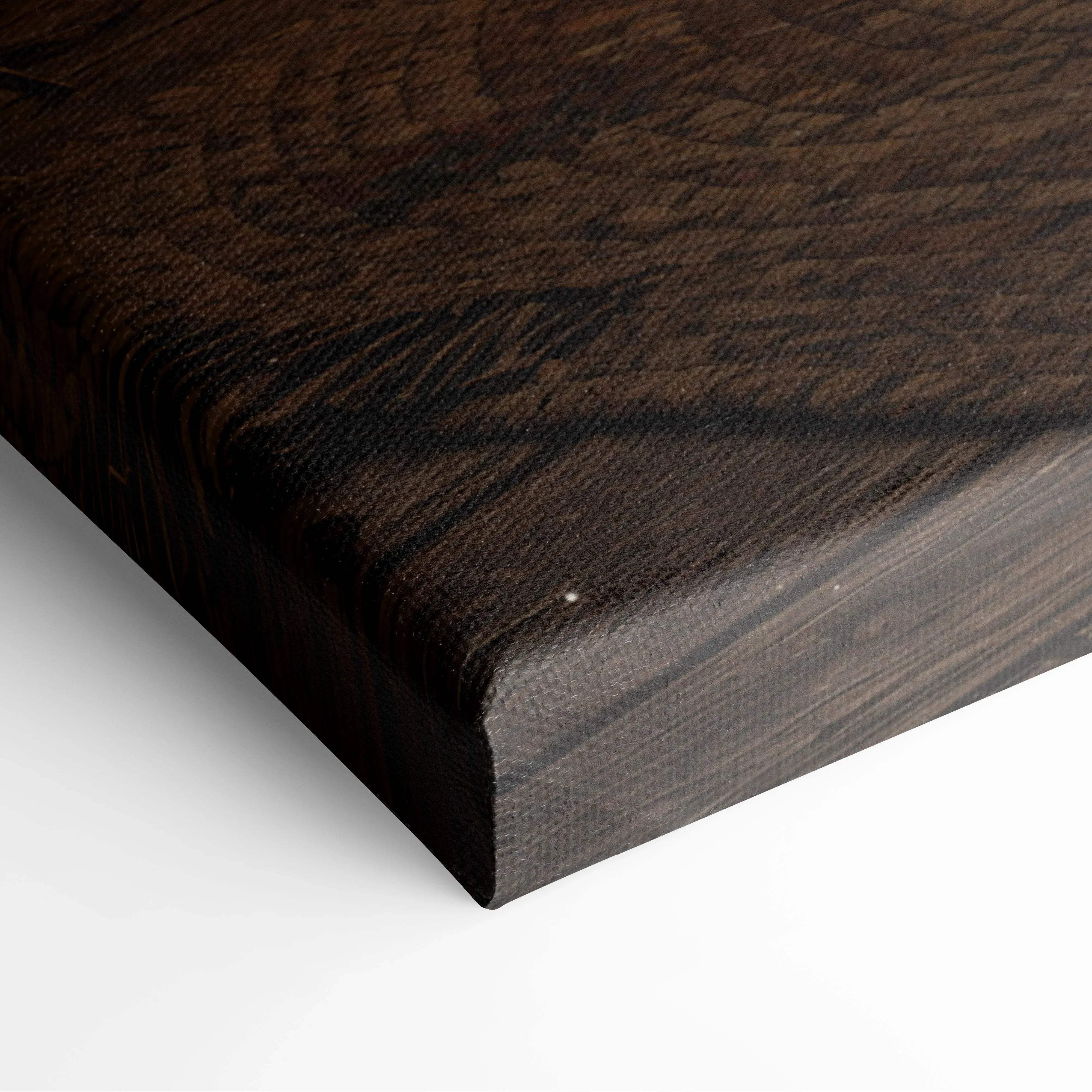 Dark brown wood-grain canvas for cozy winter cabin dining room art