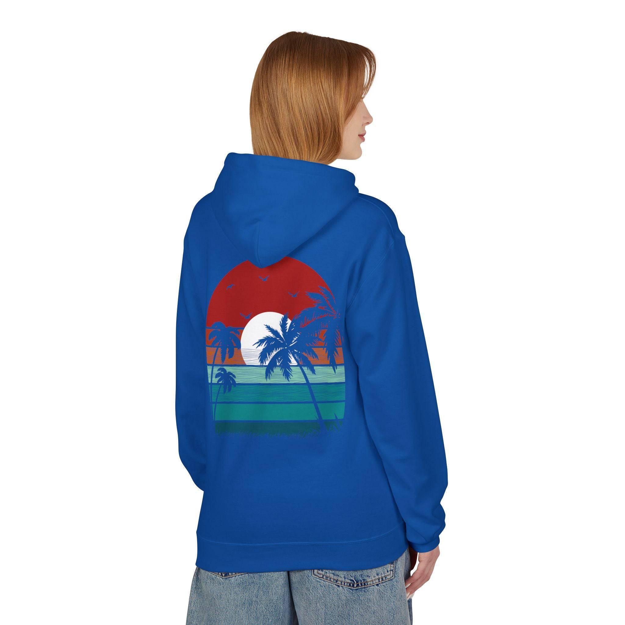 Cozy Retro Palm Tree Sunset Fleece Pullover Hoodie for Ultimate Comfort