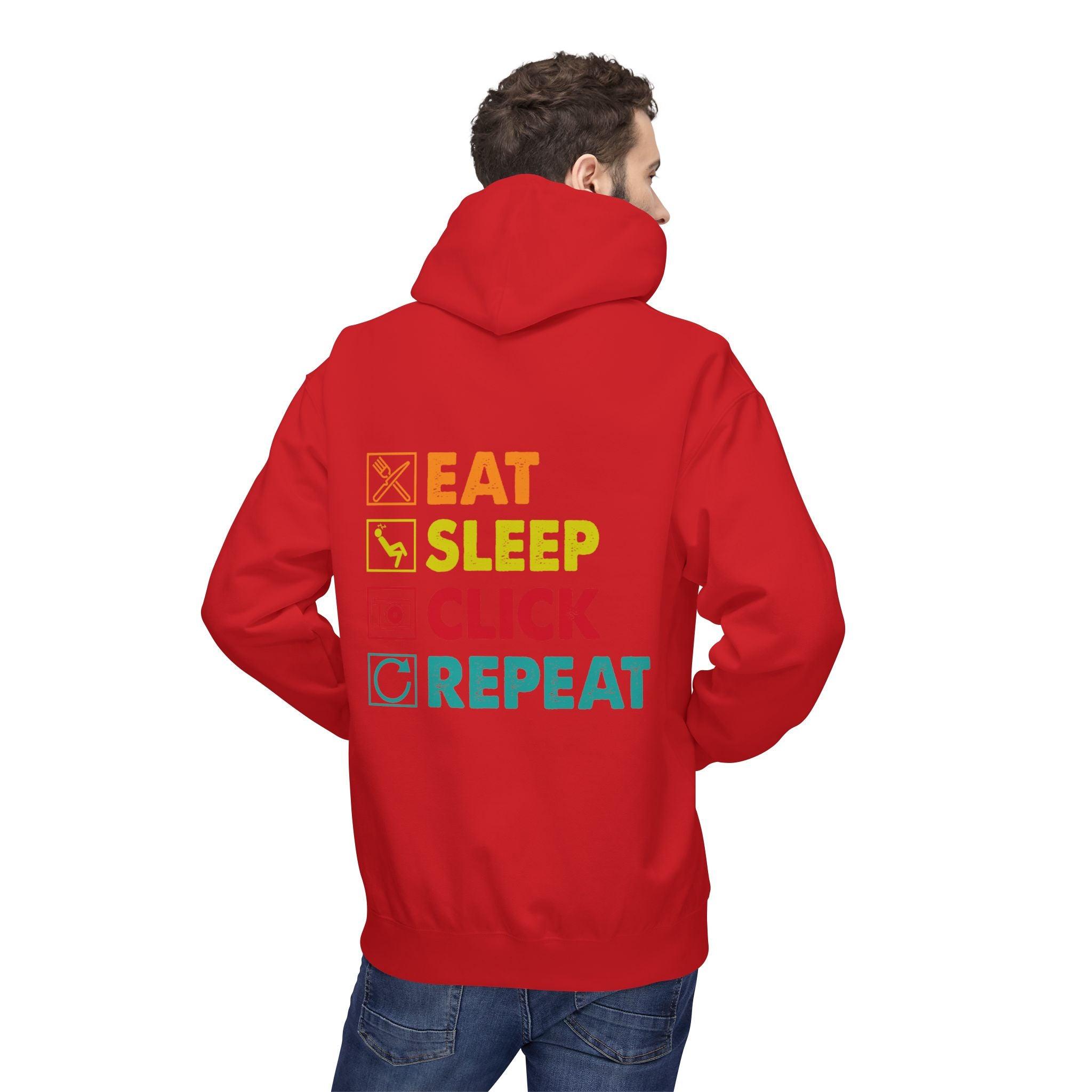 Cozy Photographer Hoodie - "Capture the Moment: Eat, Sleep, Click, Repeat" Fleece Design