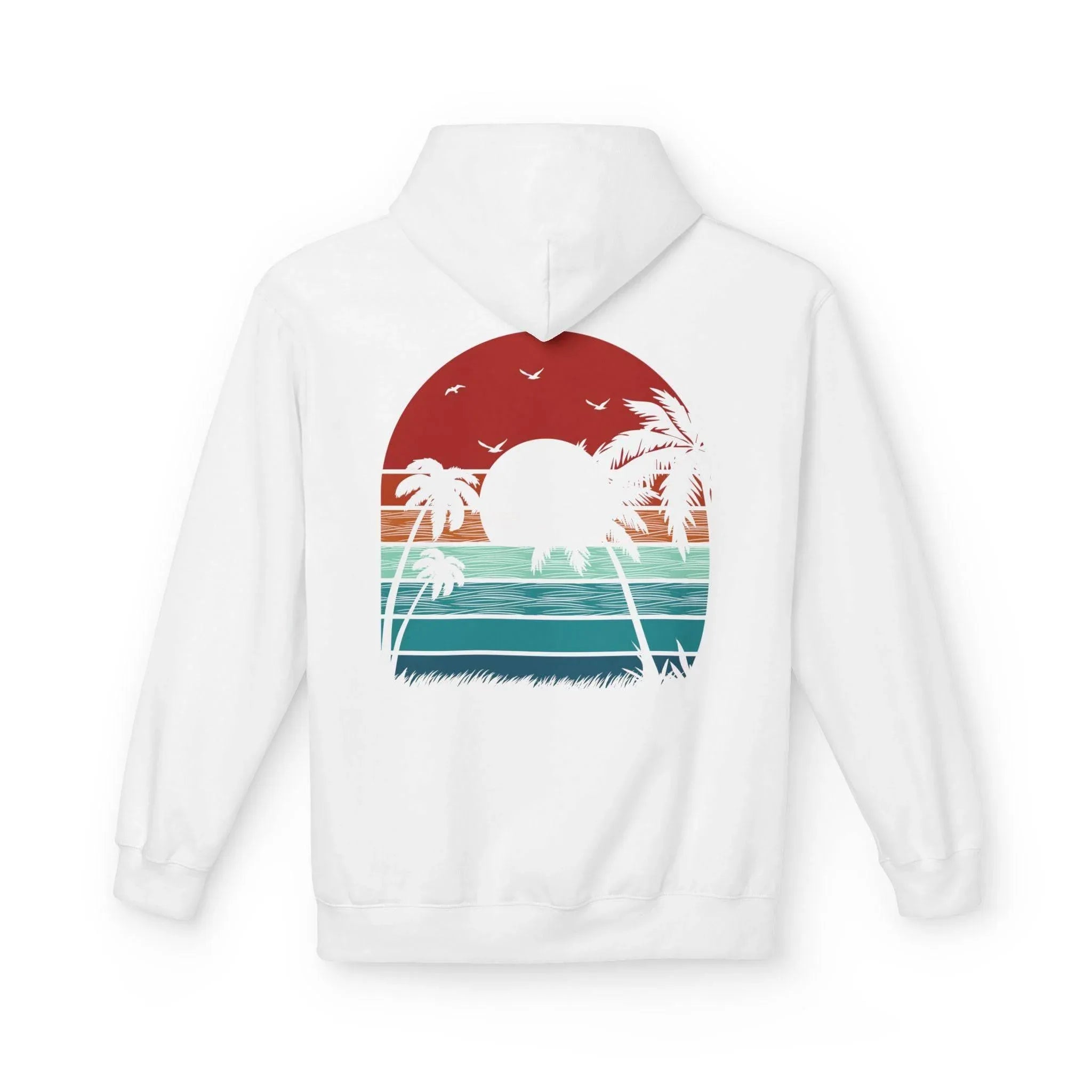Cozy Retro Palm Tree Sunset Fleece Pullover Hoodie for Ultimate Comfort