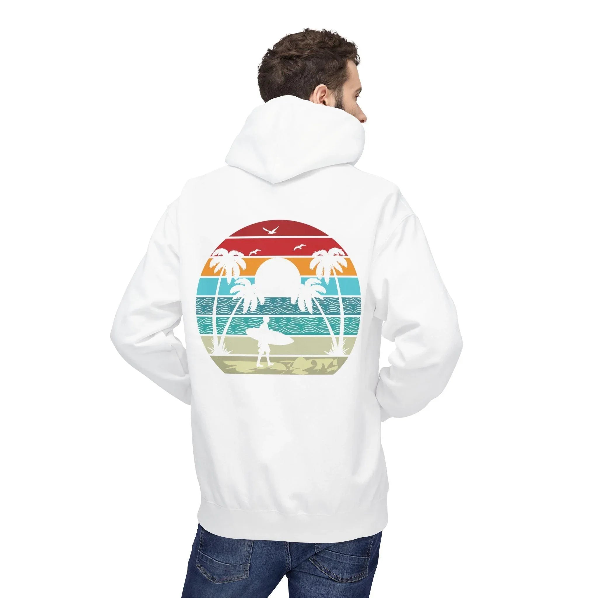 Classic Coastal Vibes Fleece Hoodie - Retro Surfer Style for Ultimate Comfort