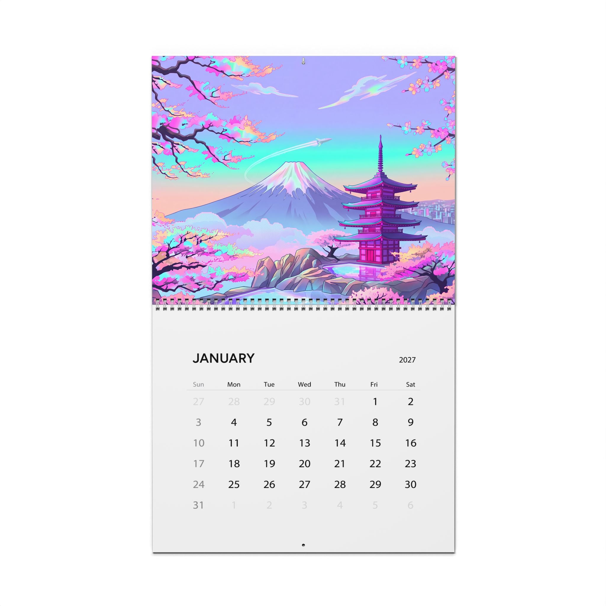 2027 Japanese Aesthetic Vaporwave Calendar – Retro Futuristic Neon Art & Japan Inspired Designs