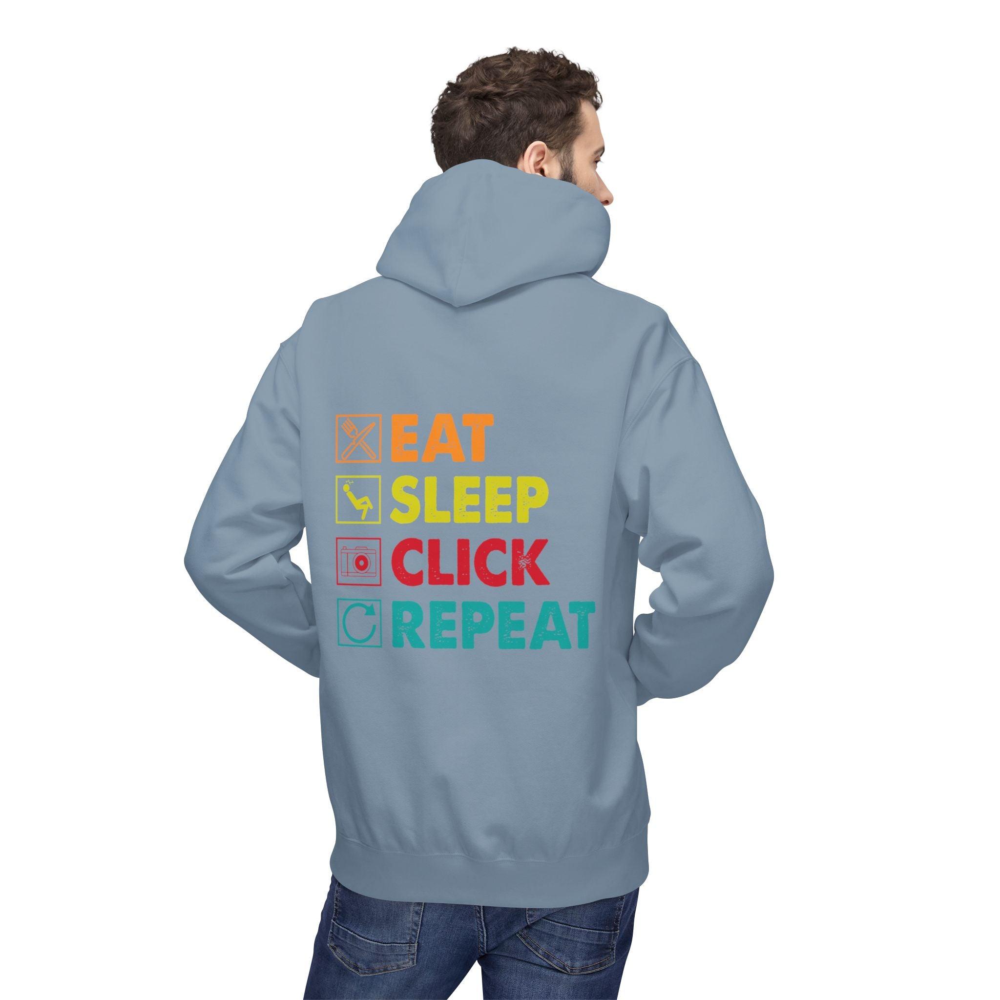 Cozy Photographer Hoodie - "Capture the Moment: Eat, Sleep, Click, Repeat" Fleece Design