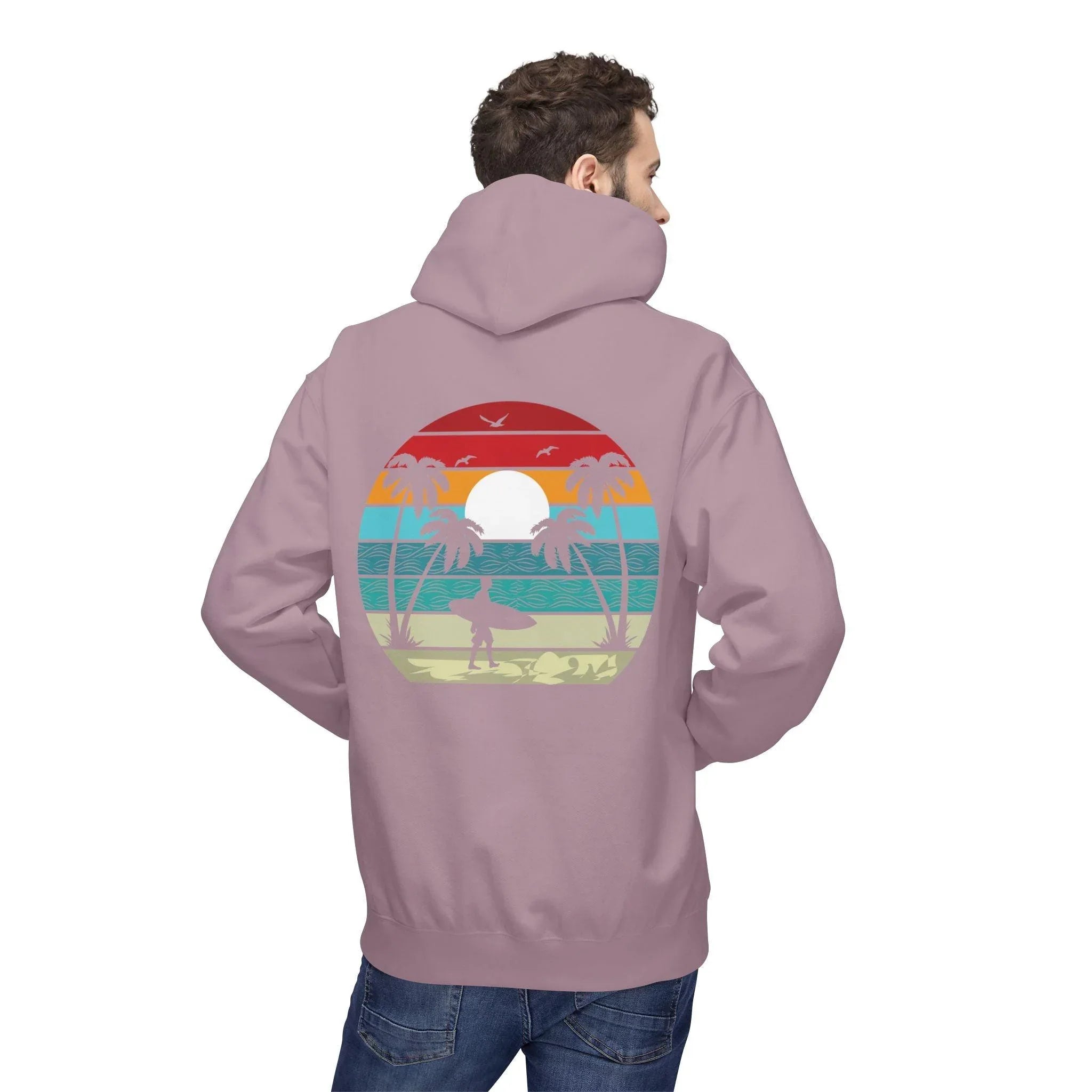 Classic Coastal Vibes Fleece Hoodie - Retro Surfer Style for Ultimate Comfort