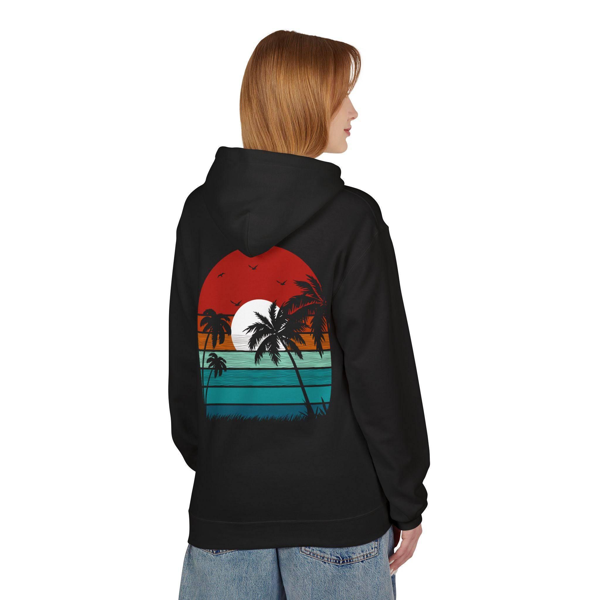 Cozy Retro Palm Tree Sunset Fleece Pullover Hoodie for Ultimate Comfort