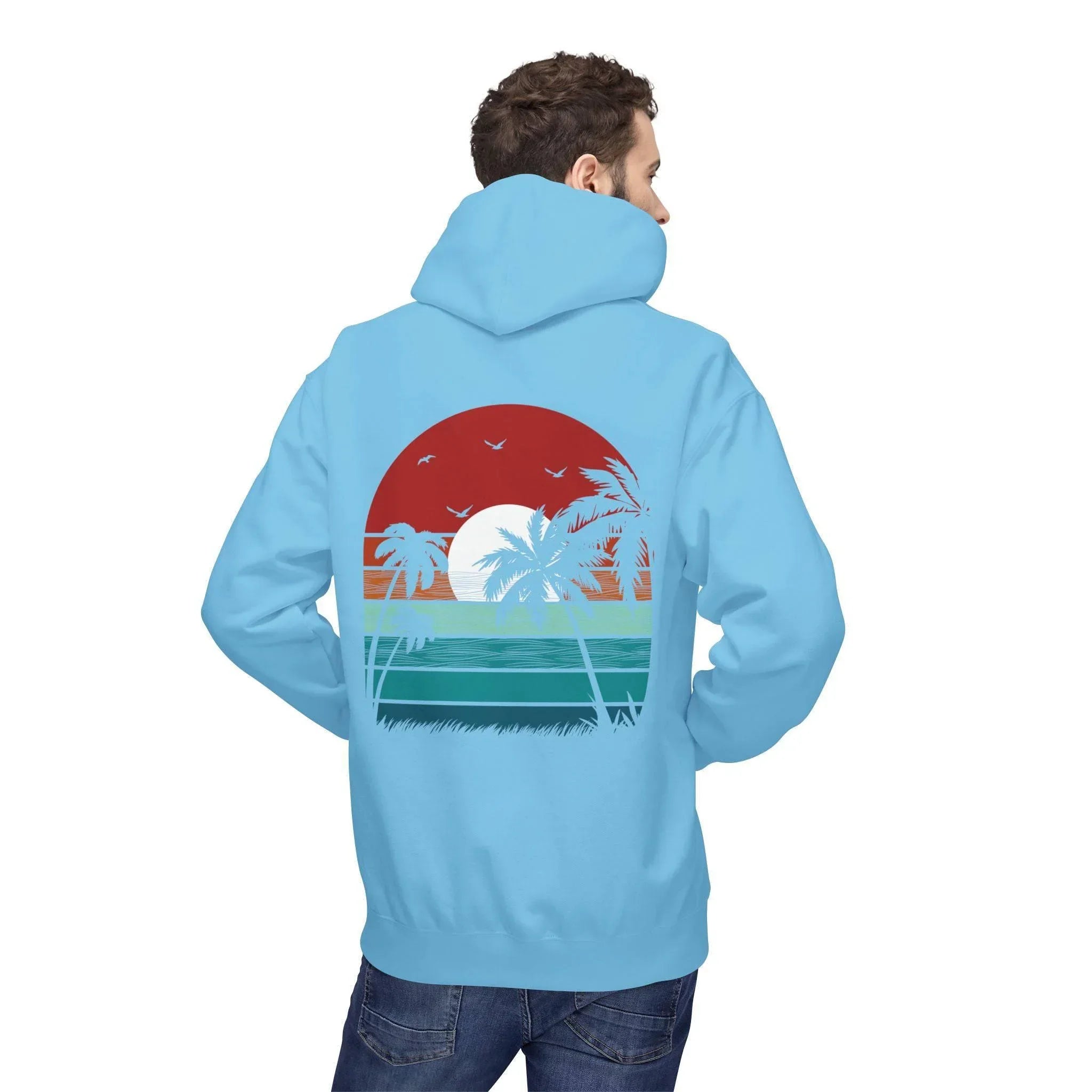 Cozy Retro Palm Tree Sunset Fleece Pullover Hoodie for Ultimate Comfort