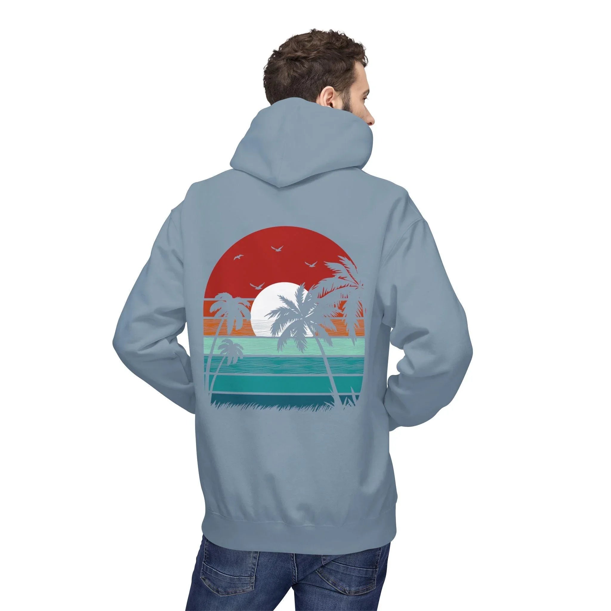 Cozy Retro Palm Tree Sunset Fleece Pullover Hoodie for Ultimate Comfort